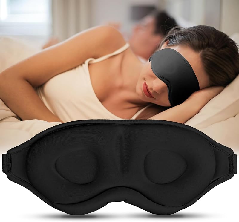 Sleep Mask for Side Sleeper Women Men, Light Blocking Eye Mask for Sleeping, 3D Contoured Cup Sleeping Mask for Zero Eye Pressure, with Adjustable Elastic Strap for Sleep Travel, Black