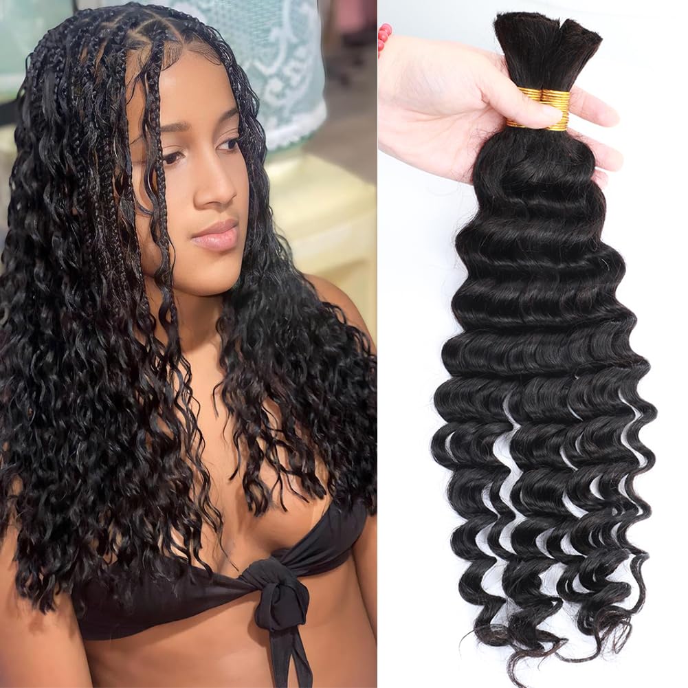Human Braiding Hair Deep Wave Bulk Human Hair for Braiding 100g Bundle No Weft Curly Braiding Hair Extensions for Boho Braids Water Curly Human Hair