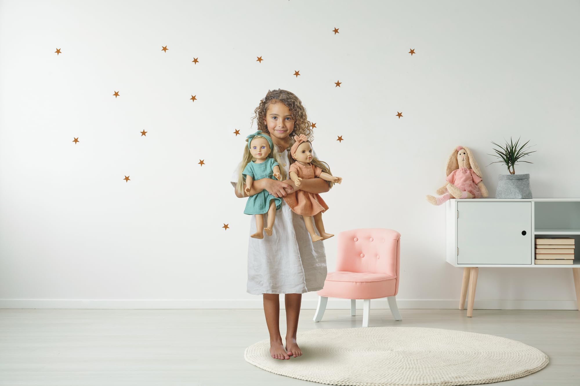 Set Robe + Bandeau Pour Poupée Heless 100% Coton Bio – Tenue Caramel Pour Poupée 35-45 Cm, Fermeture Velcro, Cintre Bois