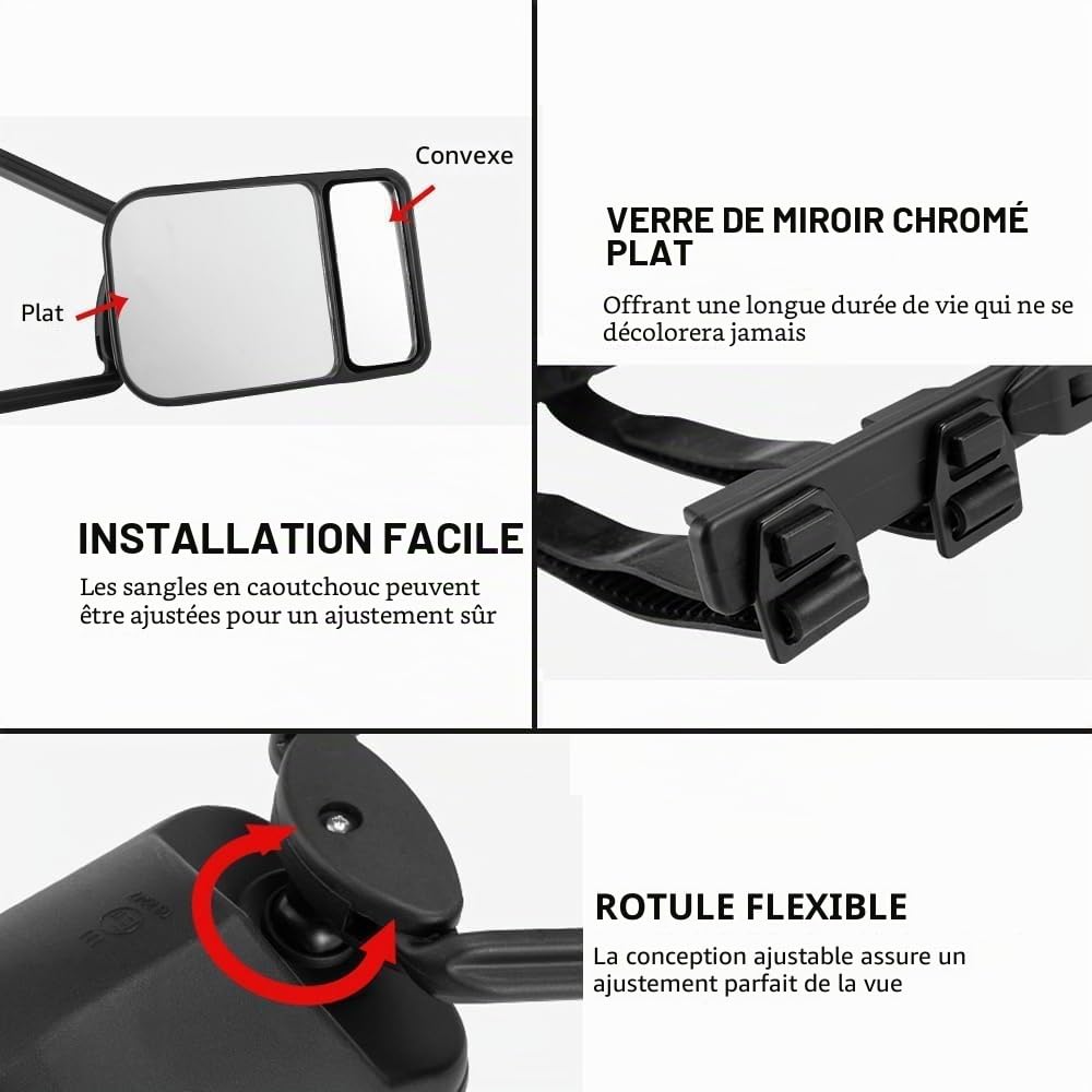 Riloer 2x Rétroviseur caravane, Rétroviseurs de remorquage, miroir de remorquage RV, pour Rétroviseur à extension réglable pour voiture, Rétroviseurs extérieurs pour camping-car, caravane pour les 4x4