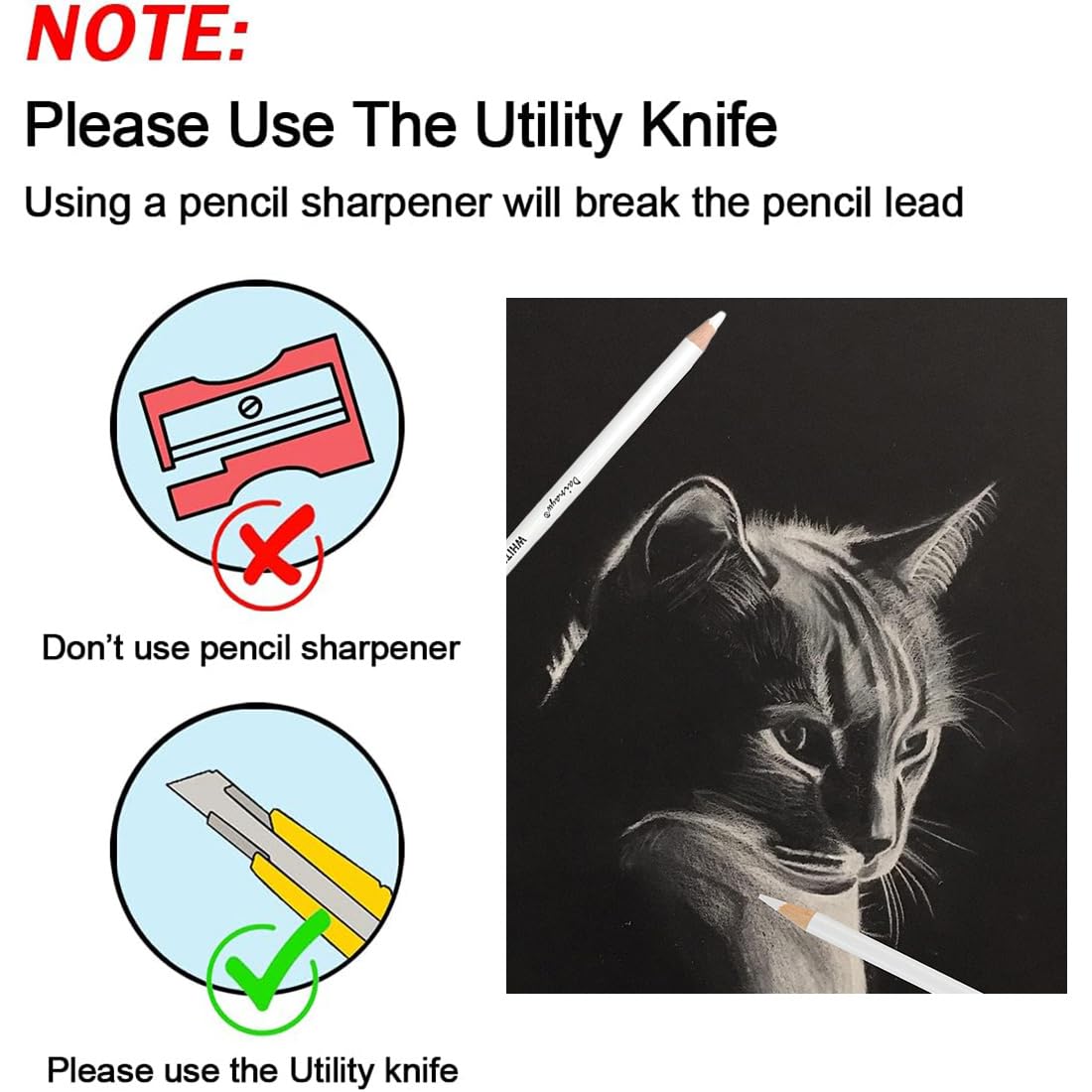 Matite Bianche Carboncino 3 Pezzi - Per Schizzi E Disegno Artistico Su Carta Scura - Foto 10