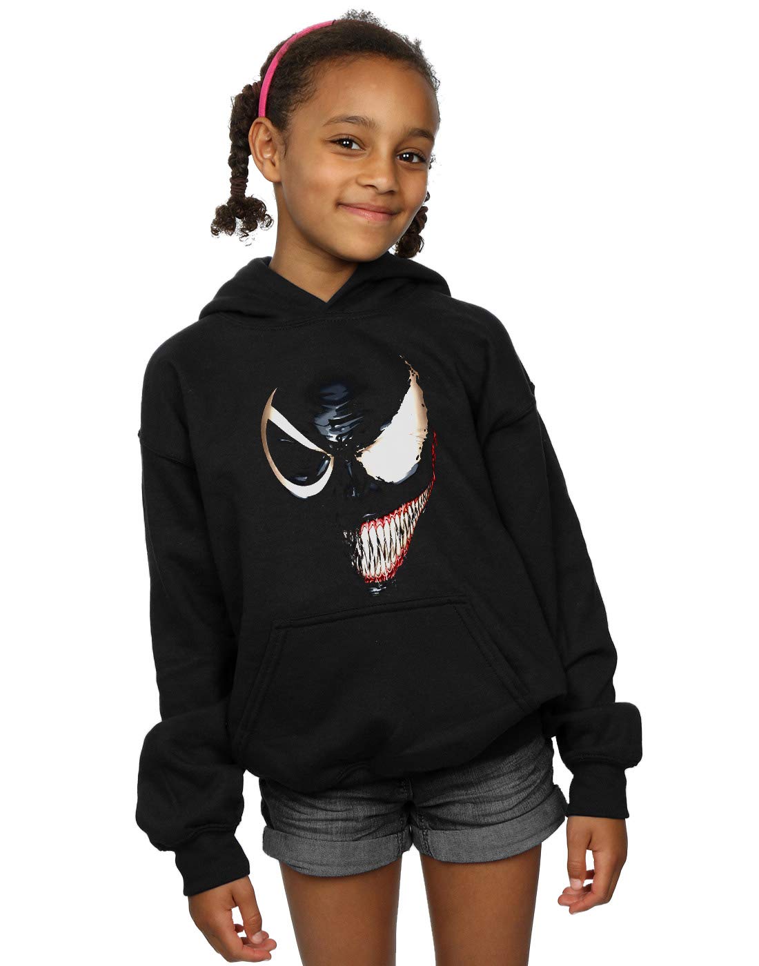 Marvel Girls Venom Split Face Hoodie Black 9-11 Years