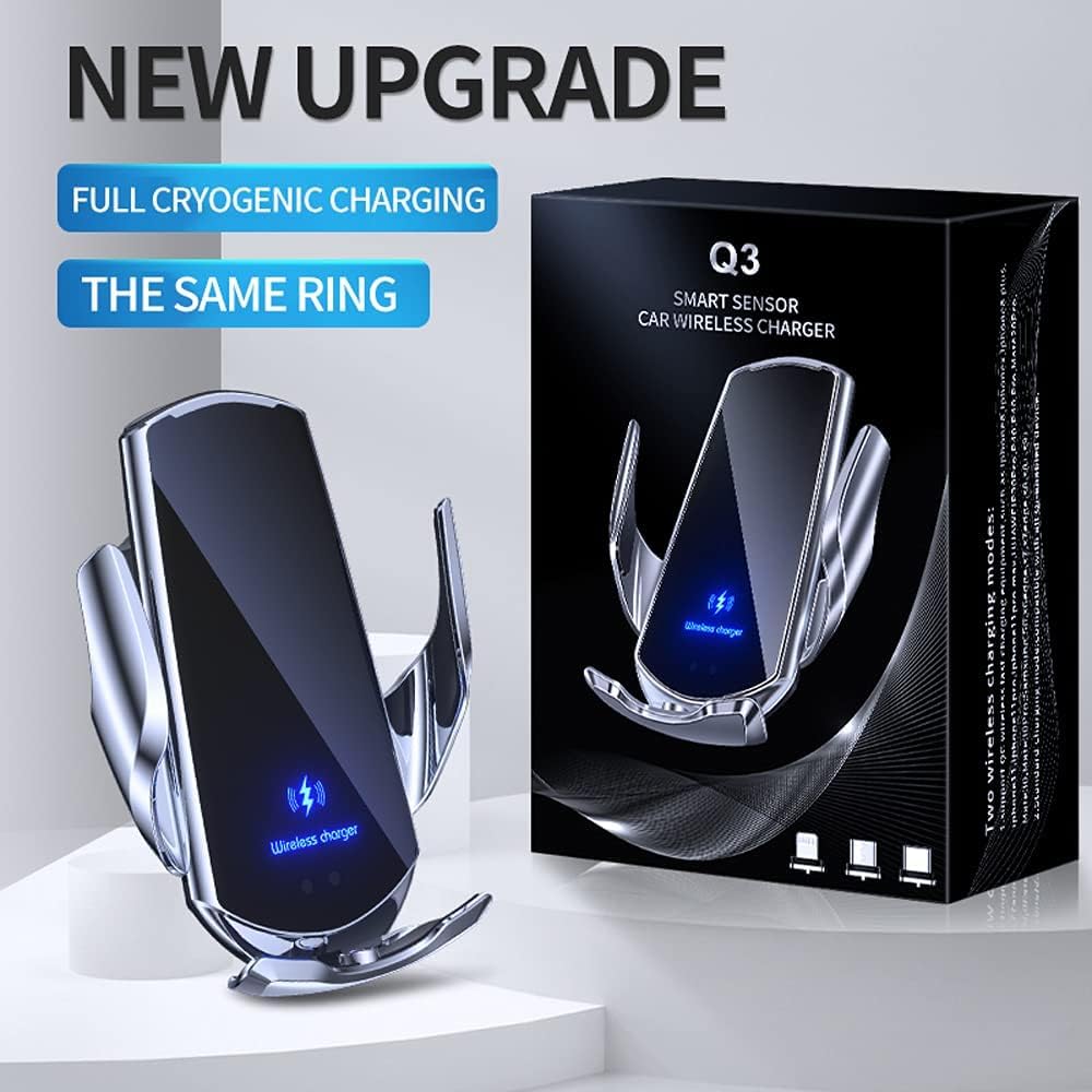 Q3 15W Smart Sensor Auto Magenetic Ladegerät Smart Sensing Wireless Ladegerät Automatischer Klemmarm 360 Grad Kugelgelenk Pivot für Serie für -Serie (Blau)…