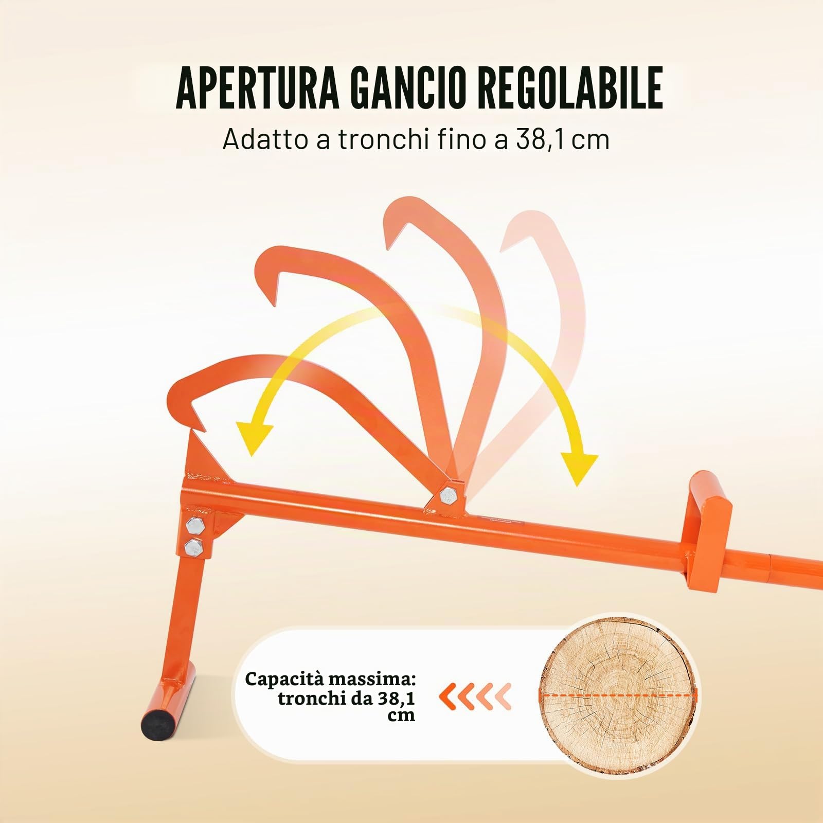 VEVOR Cric per Tronchi, 1219 mm Sollevatore per Tronchi in Acciaio per Impieghi Gravosi, Rullo per Tronchi Multifunzionale, Gancio Regolabile per Inclinazione, Martinetto per Tronchi, Diametro 381 mm