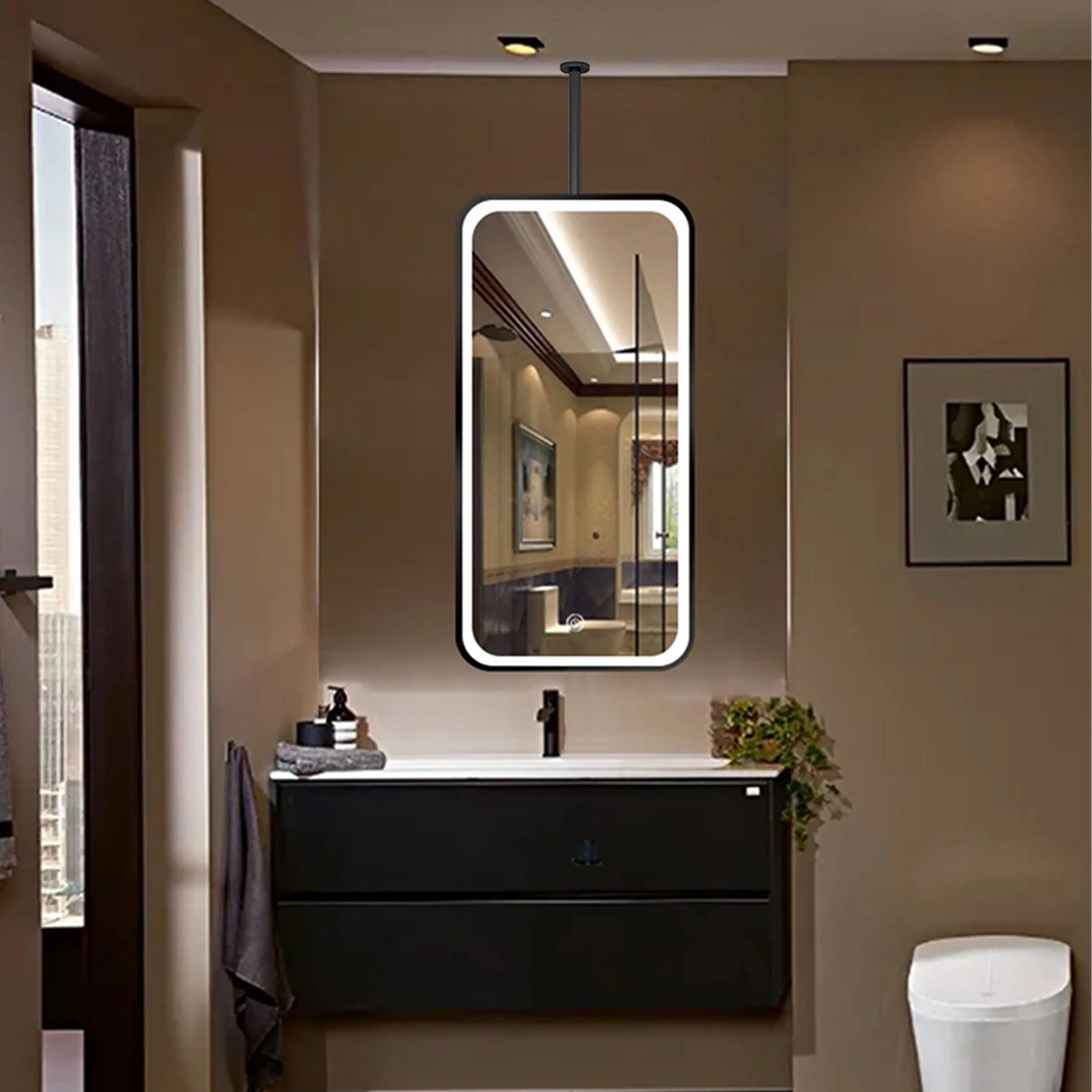 Miroir de salle de bain LED avec cadre en métal noir haut de gamme