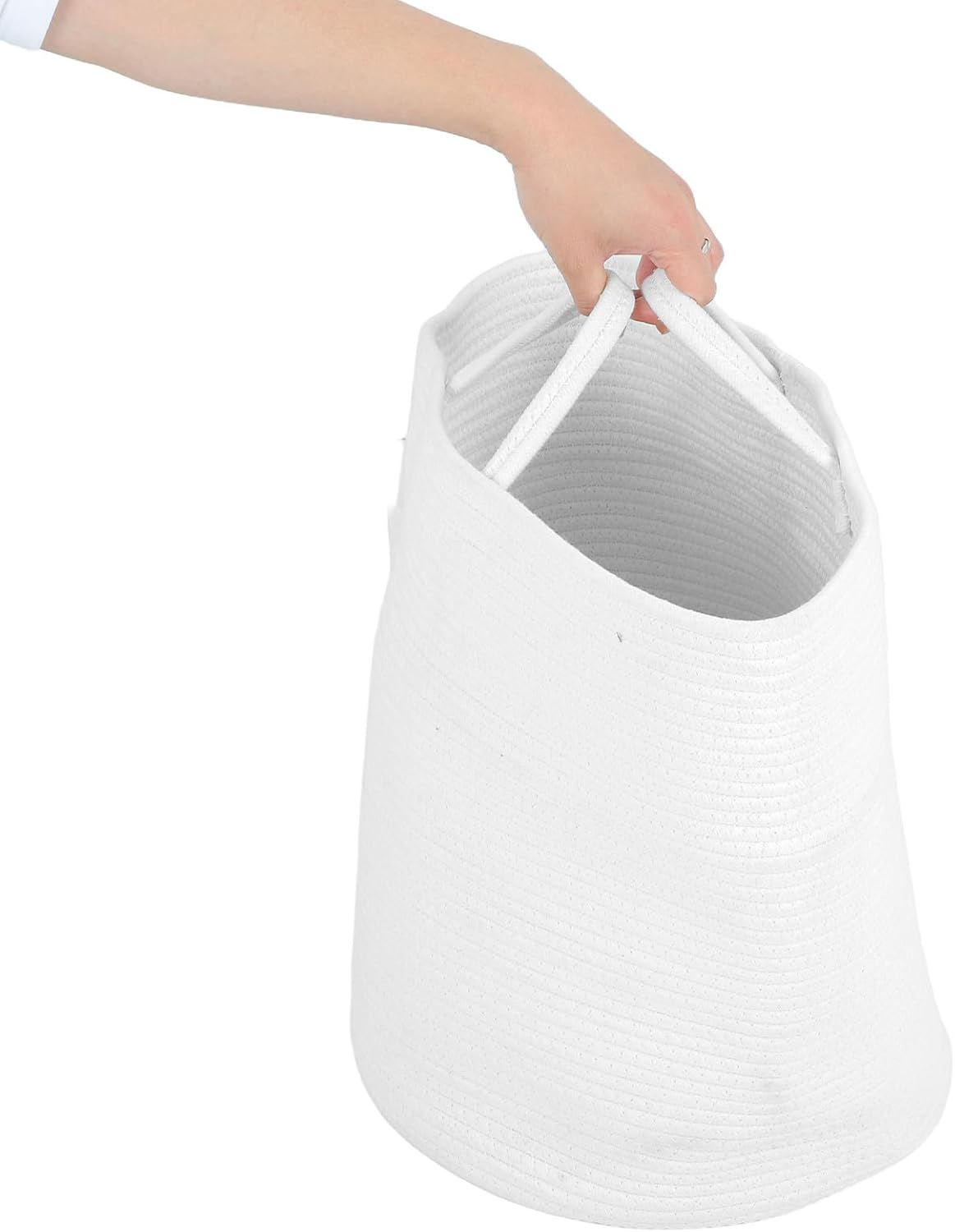 Laundry Basket, Large Cotton Rope Laundry Hamper - 35 X 39 Cm/15 X 14 Inch Collapsible White Storage Bin with Handles for Dirty Clothes, Toys and Blankets