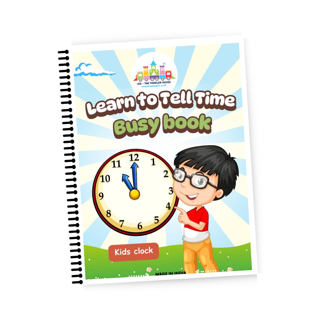 ToddlerHouse - Learn to Tell Time Busy Book for Kids - Interactive Activity Book with Model Clock, Tracing Worksheets, and Matching Sticker Activities - Ideal for Ages 5+ - Durable, Laminated Pages