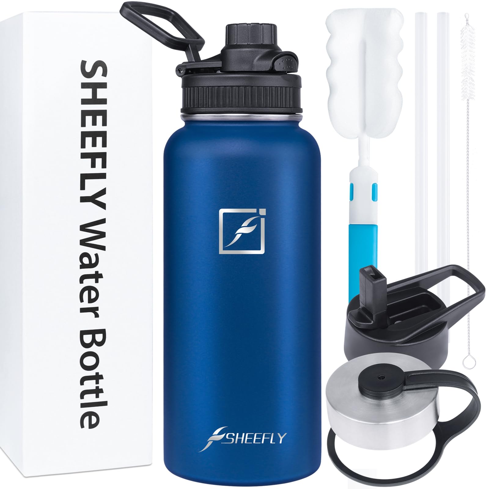 SHEEFLY Insulated Water Bottles with Straw-1 Litre Water Bottle Metal Water Bottles,BPA Free Leakproof Stainless Steel Water Bottles-Gym Running Sports Water Bottle for Kids Girls Boys Adults