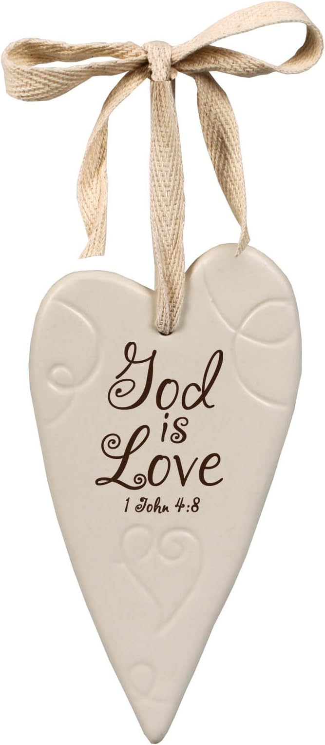 Lighthouse Gifts God is Love 1 John 4:8 Ivory Heart Shaped Christian Christmas Tree Ornament