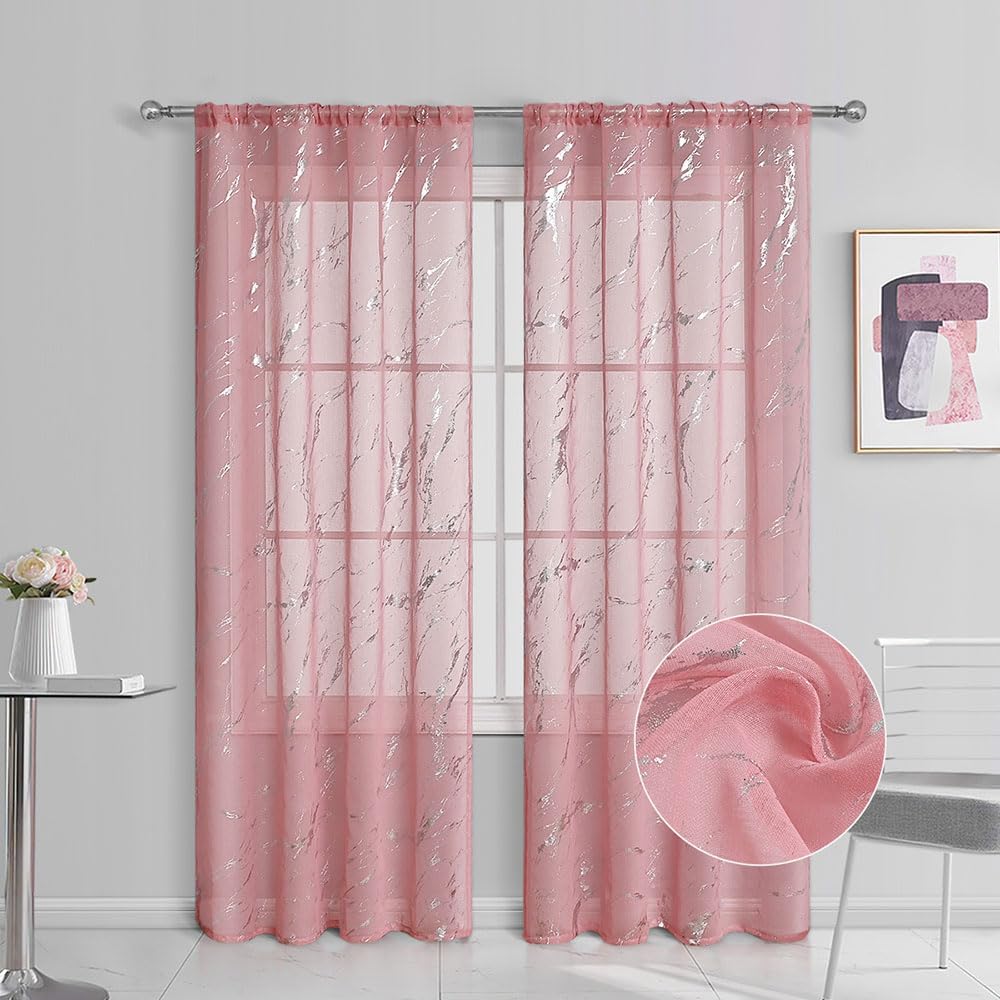 Lukery Cortinas Salon Visillos Salon 2 Piezas Visillos Dormitorio Cortina Visillo, Cortinas Salon Modernas Cortinas Dormitorio Juvenil para Decoracion Habitacion (Rosa,132x241cm)