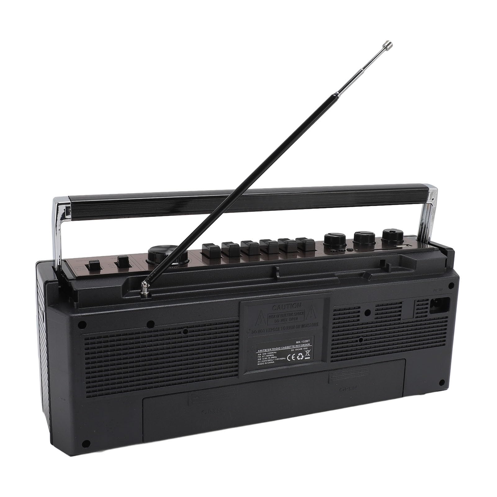 Boombox à Cassette, Boombox Rétro Blueooth avec Entrée USB, SD et AUX 3,5 Mm, Lecteur et Enregistreur de Cassettes AM FM SW (Black)