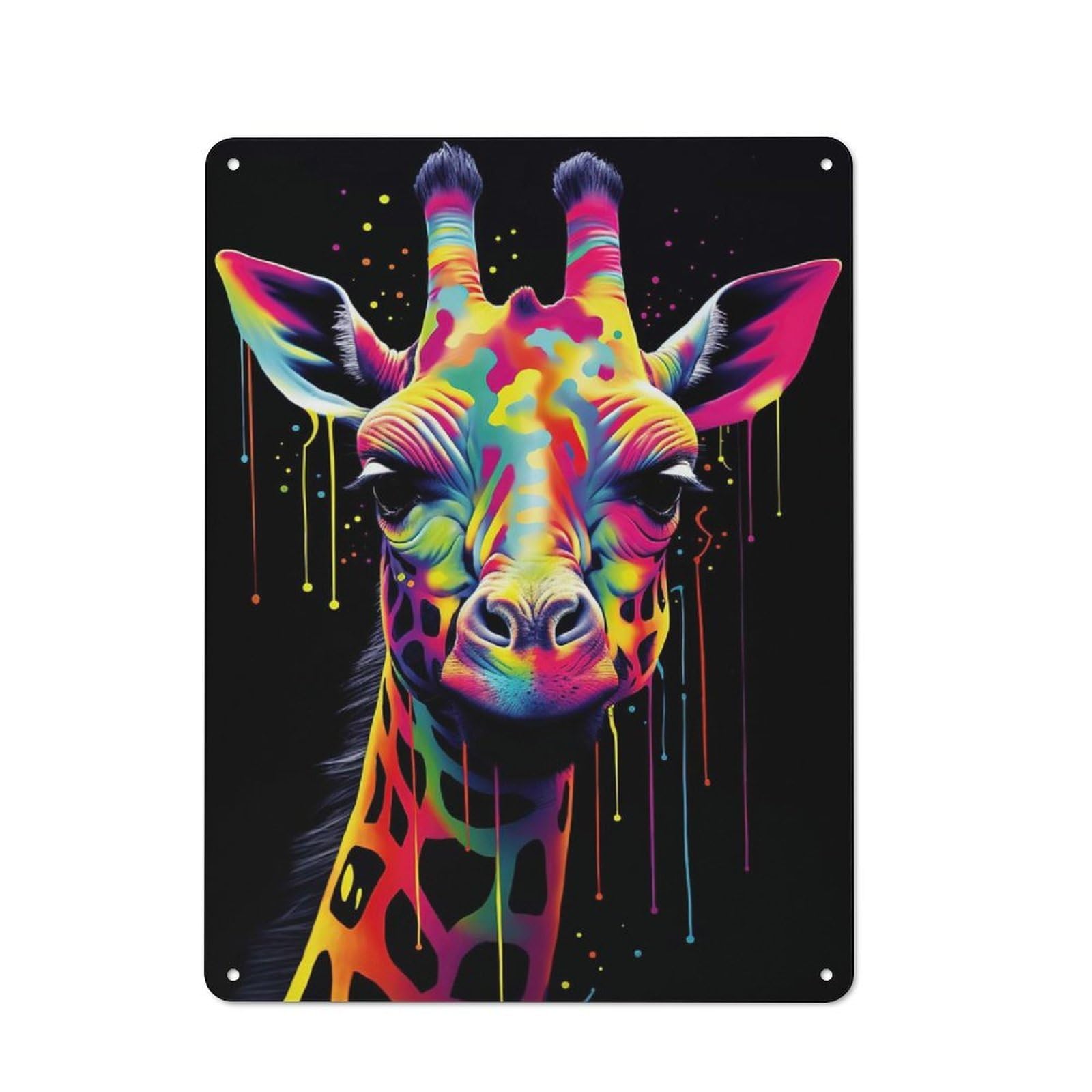 Junmoney Colorful Giraffe Animals Rustic Tin Sign 40X30cm For Living Room Or Hallway, Suited To Living Room Decor Lovers