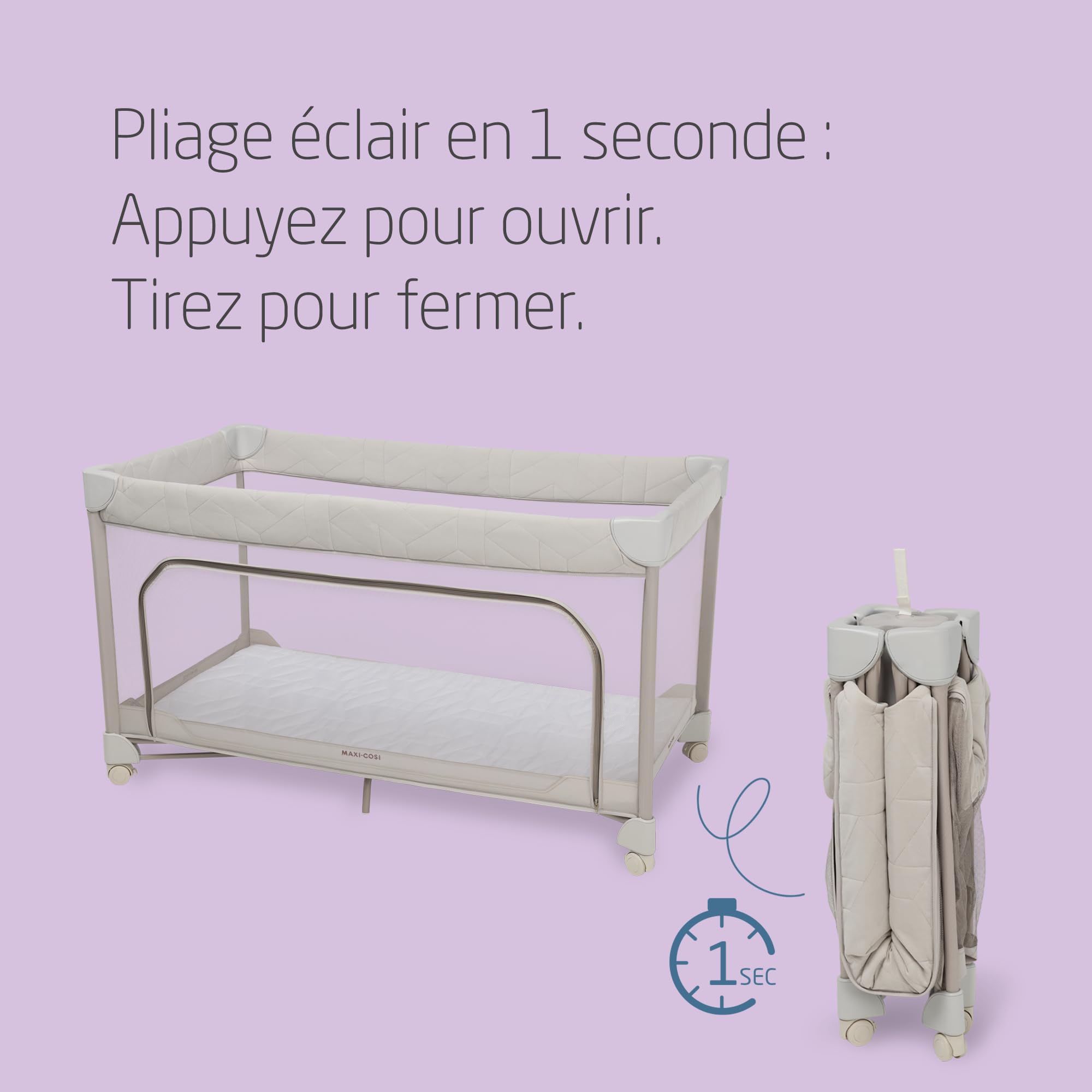 Maxi-Cosi Merlin Lit Parapluie Bébé 2-en-1 0-4 A 18 kg Pliable Matelas CloudCore 120 x 60 cm Elegance Beige