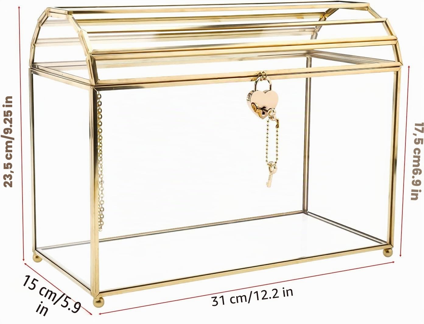 Homtone Scatola in vetro grande da 31 cm, con fessura e serratura, terrario geometrico, in vetro, vintage, per ricevimenti di nozze, centrotavola
