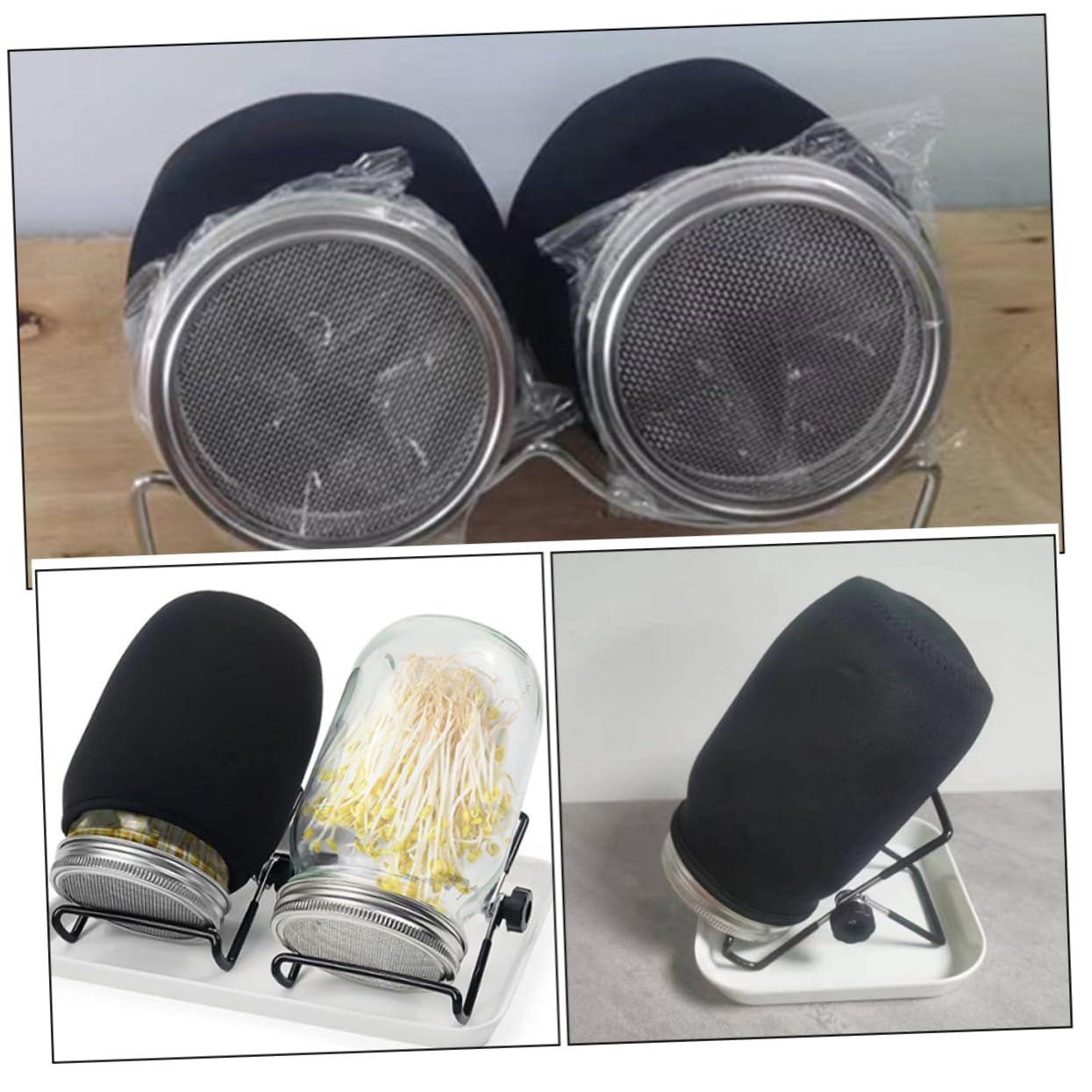 SOIMISS Keimglas Schutzhüllen mit Verdunkelungsrollos 4 Stück aus Stoff Schwarze Einfache Installation und Lichtschutz für Sprossen in Mason Jars und Pflanzbehältern