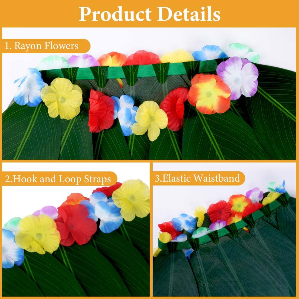 Aomig Hawaiian Leaf Skirt Grass Skirt, Hawaiian Garlands Hawaiian Leis Set - Image 3