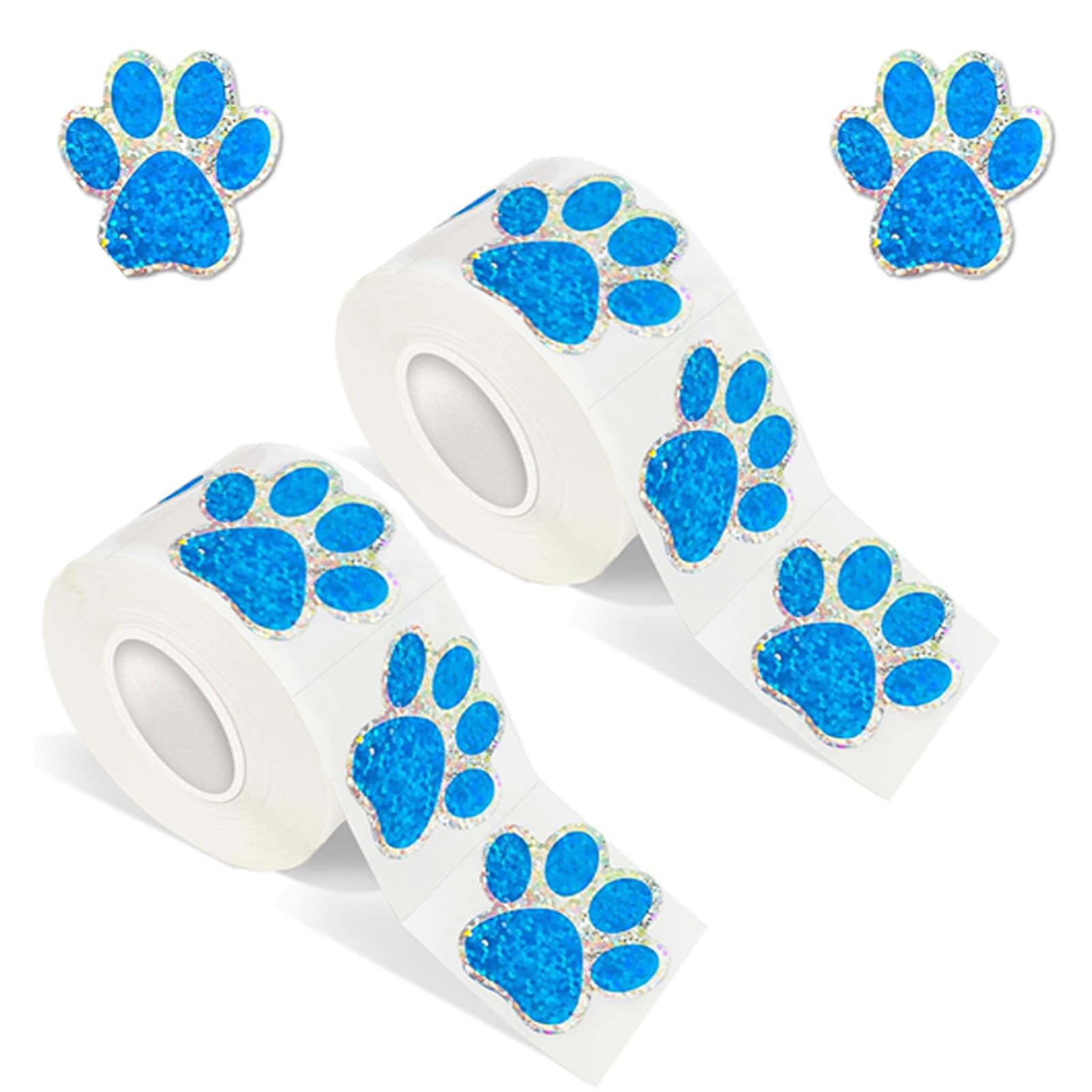 1000pcs Paw Print Stickers,Blue Paw Stickers - Glittery Decals for Books, Envelope, DIY Crafts, Baby Nursery & Living Room (2 Rolls)
