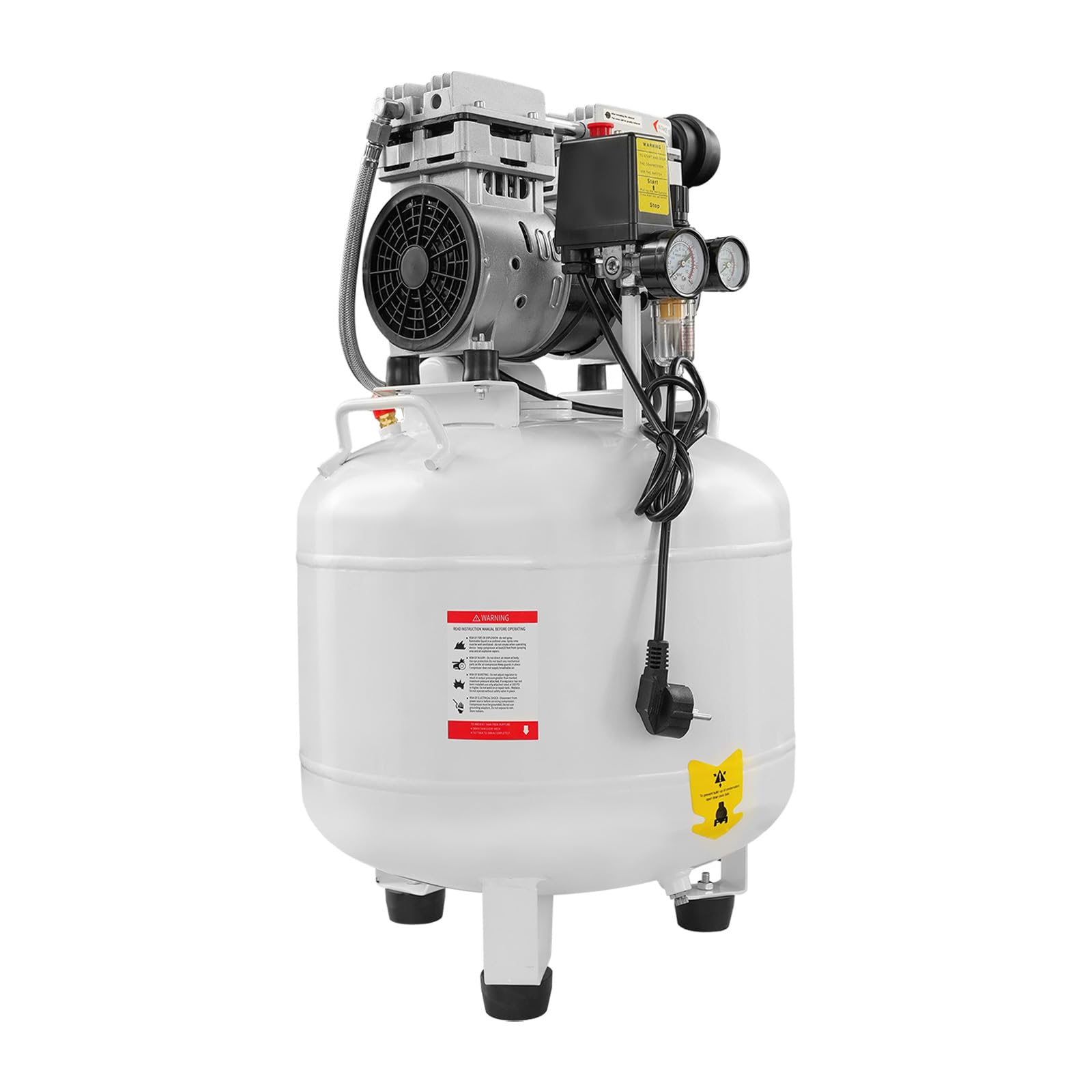Compresor de aire silencioso de 40 l, compresor sin aceite con motor de cobre y doble manómetro, compresor de aire comprimido de 8 bares con separador de agua y aceite, protección contra