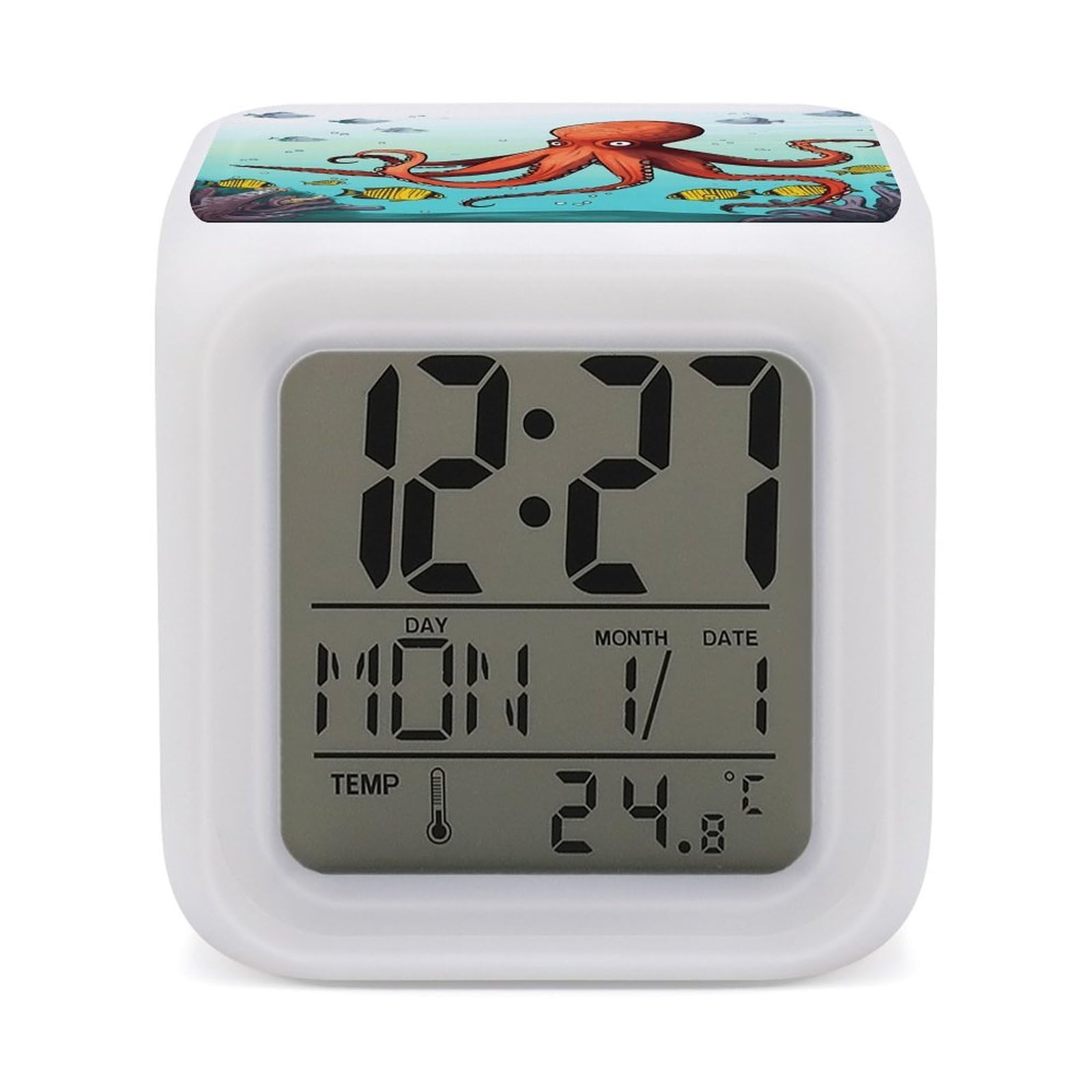 VstaDank Giant Octopus Alarm Clocks with 7 Color Changing Night Light Exquisite Bedroom Digital Clocks with LED Temperature Display Desk Clock Ok to Wake Clocks for Heavy Sleeper