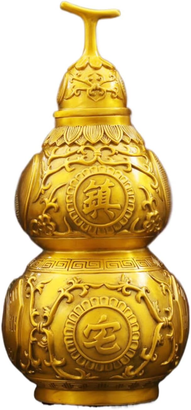 纯黄铜八卦开口葫芦 Brass Gourd for Feng Shui, Hu Lu/Office Bedroom Ornaments 卧室客厅 Living Room Office Bedroom Ornaments 摆件空心工艺品桌面家居装饰品 - U1272