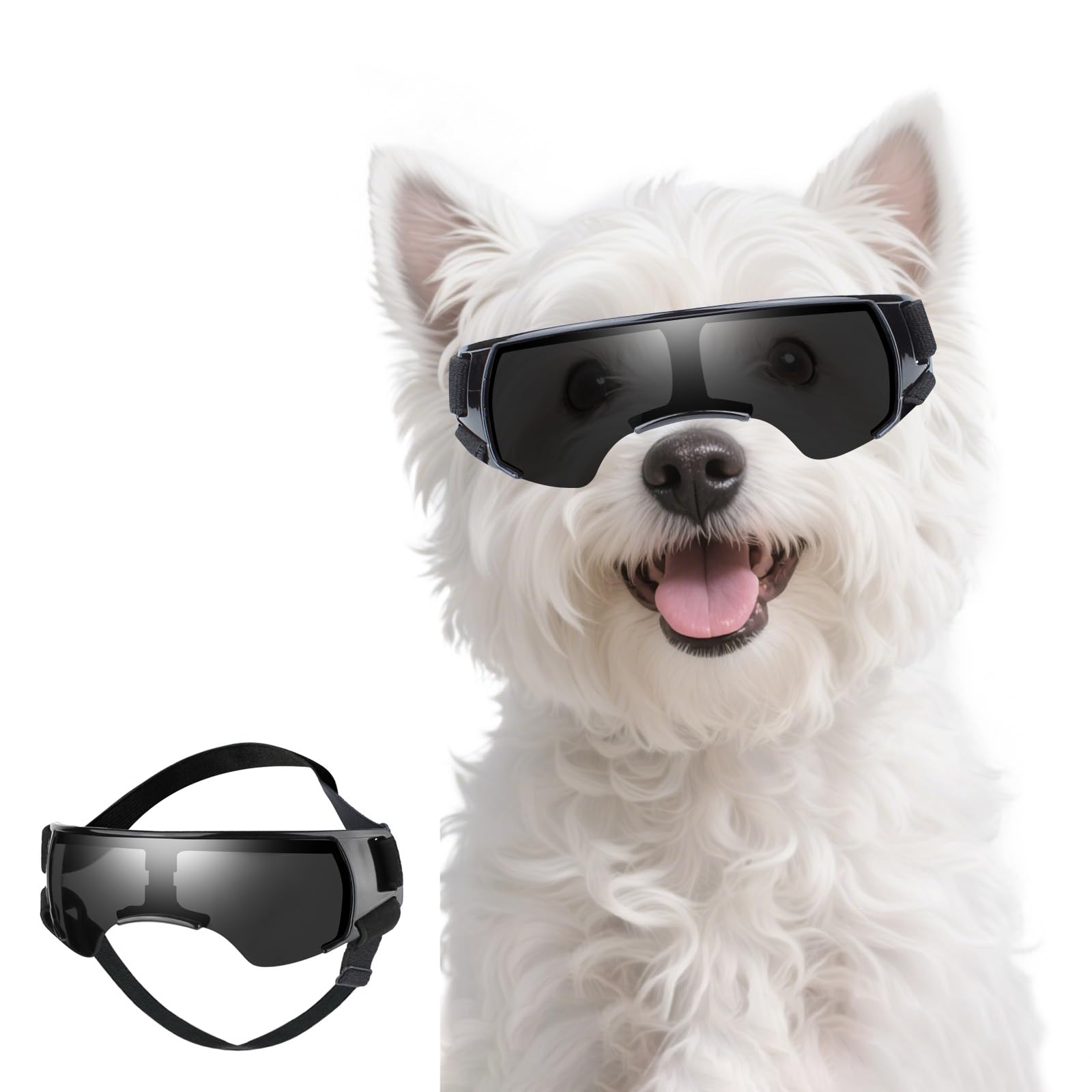 Lunettes de soleil anti-UV pour petit chien noires avec sangle réglable