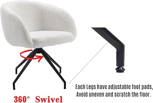 Miniatura 5 de LukeAlon Juego de 2 sillas giratorias de sherpa, sillas de comedor tapizadas con patas de metal negro, sillones modernos con respaldo de barril para