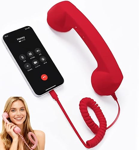 Miniatura 1 de Auricular de teléfono retro con cable, receptor de mango fijo estilo teléfono tipo C con micrófono altavoz para llamadas videoconferencias móviles