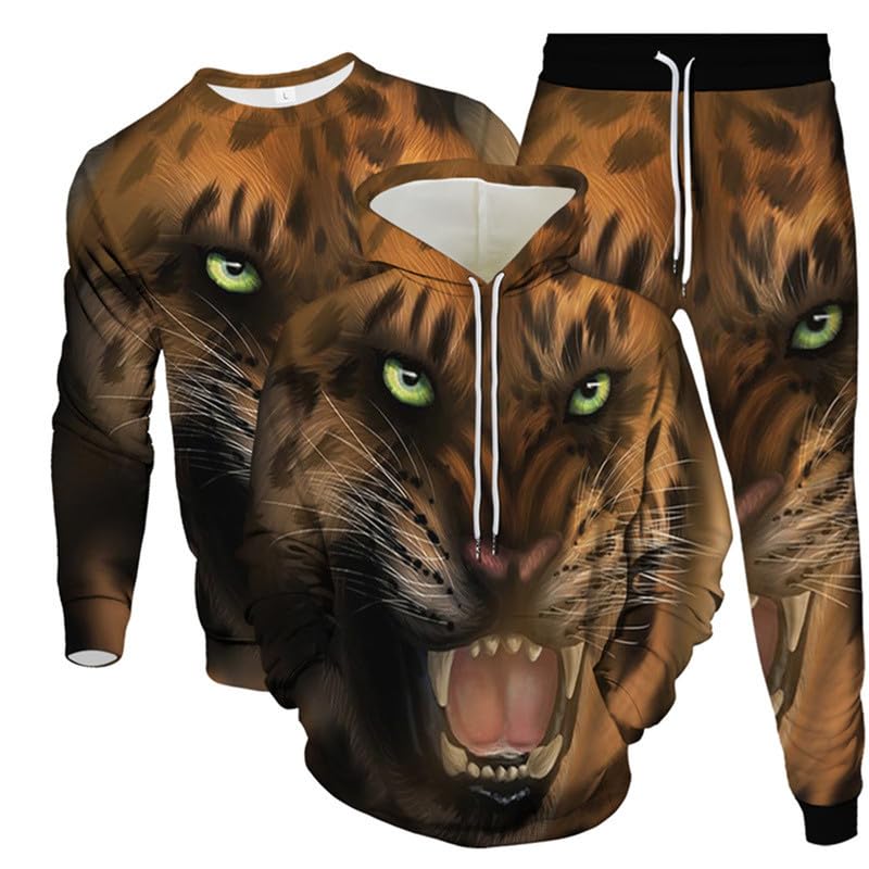 Set Tuta da Uomo Animal Leopard Felpe con Cappuccio Stampate in 3D + Felpa + Set Pantaloni da Jogging Set da 3 Pezzi Hip Hop Activewear Set Outfit
