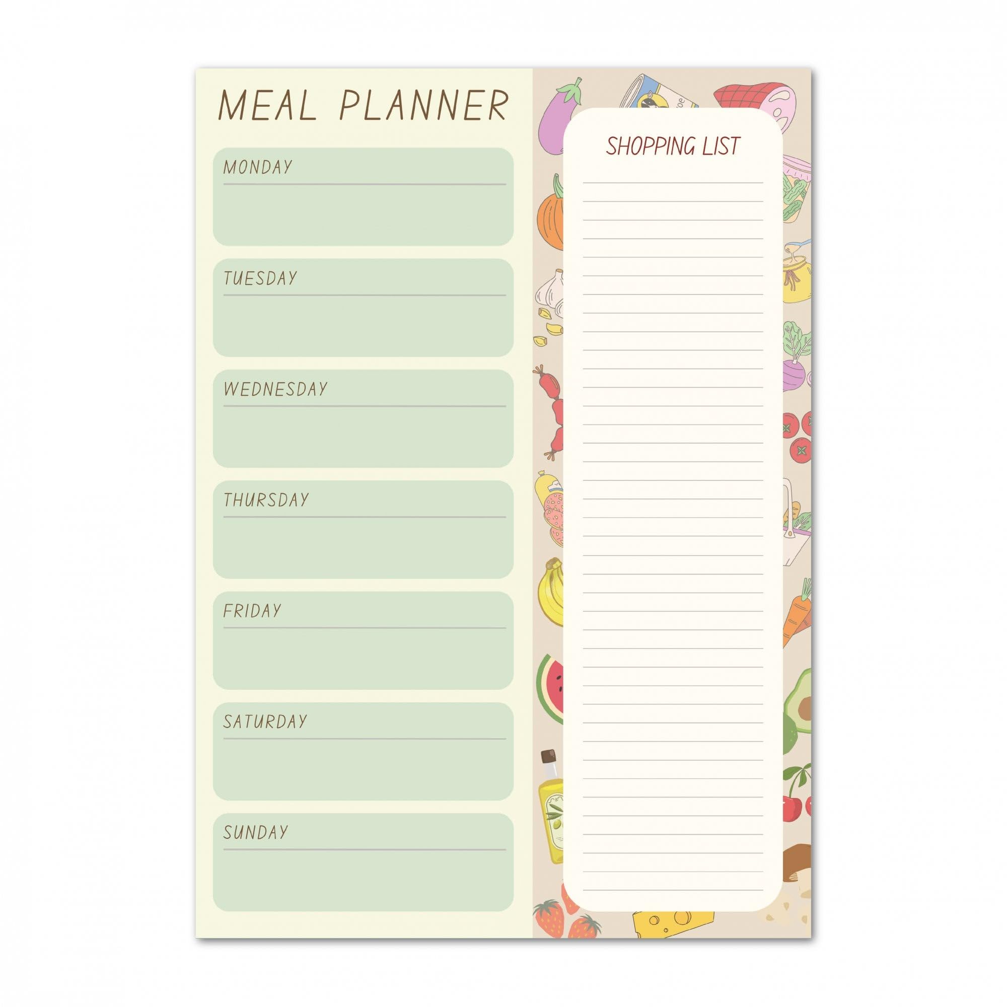 Magnetic Weekly Meal Planner and Tear-Off Shopping List for Fridge, 52 Sheets A5 Notepad for Weekly Food and Shopping Planning - Foods