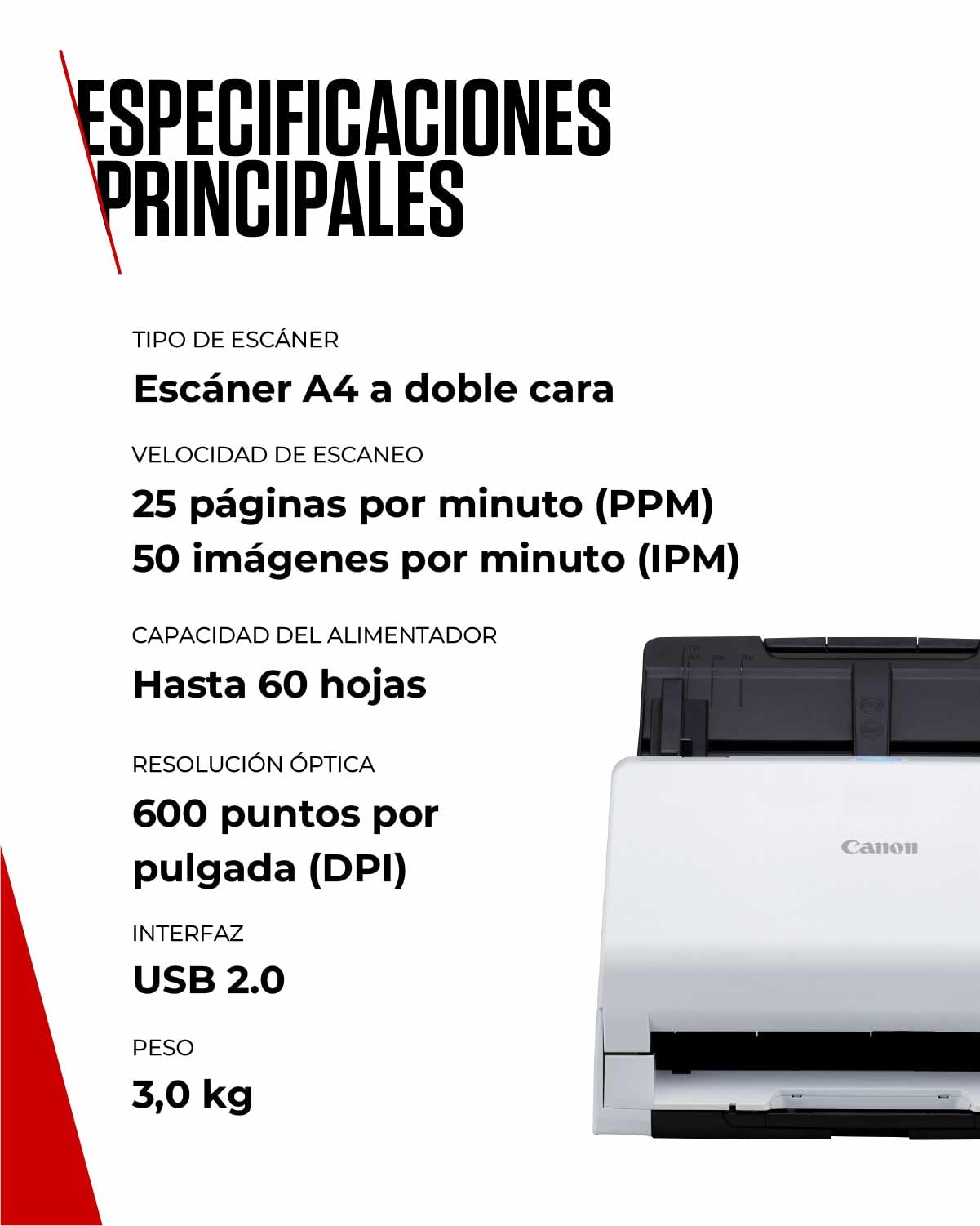 Canon imageFORMULA R30 Escáner de Documentos | Escaneo a Doble Cara con USB en hogar y Oficina | Alimentador de 60 Hojas | Configuración fácil con el Software Canon CaptureOnTouch Lite | Soporta OCR