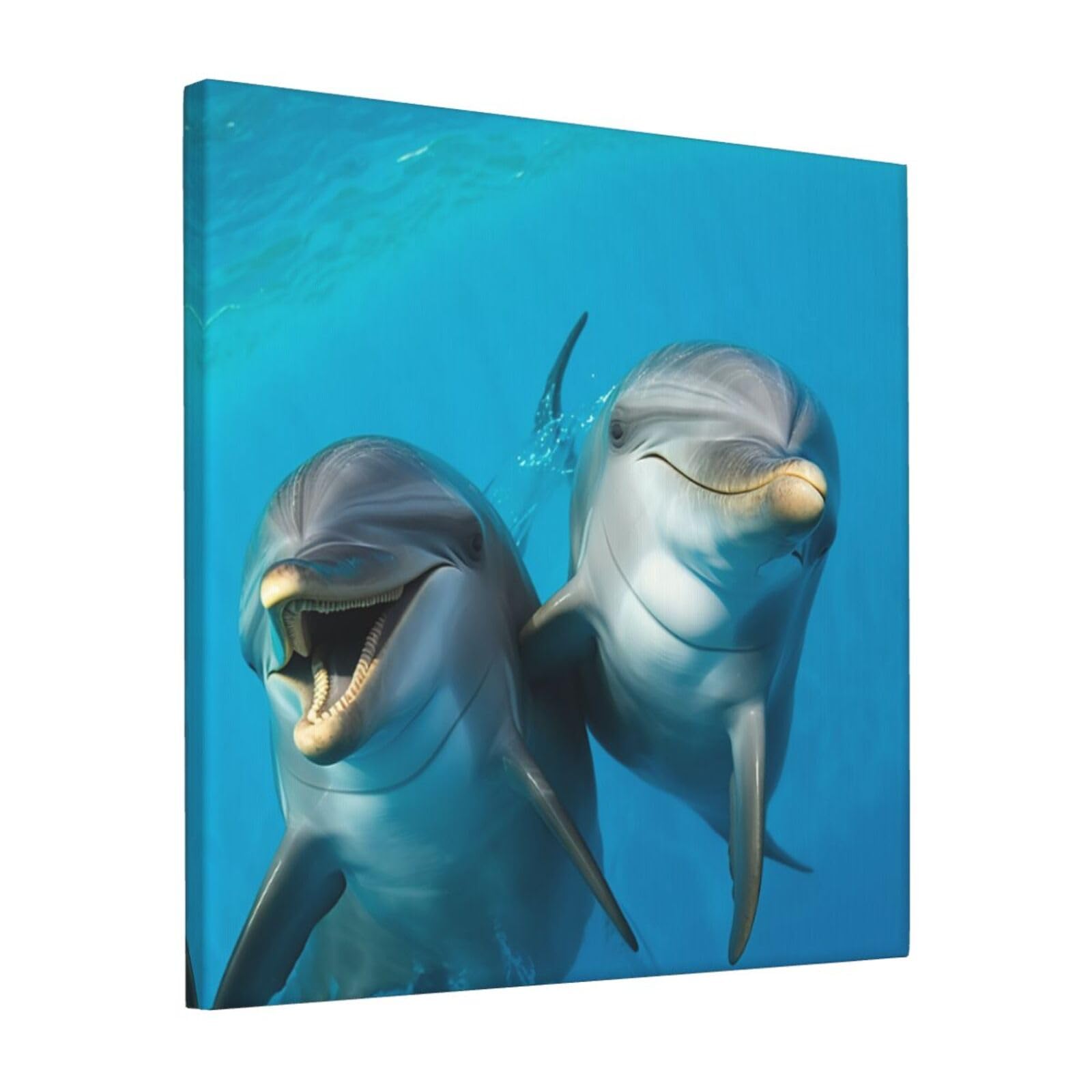 KLOPH Smiling Face Dolphins Canvas Wall Art for Living Room 12"x12" Modern Artwork Painting for Bathroom Hanging Canvas Prints Aesthetic Wallart for Bedroom Kitchen Office Wall Decor
