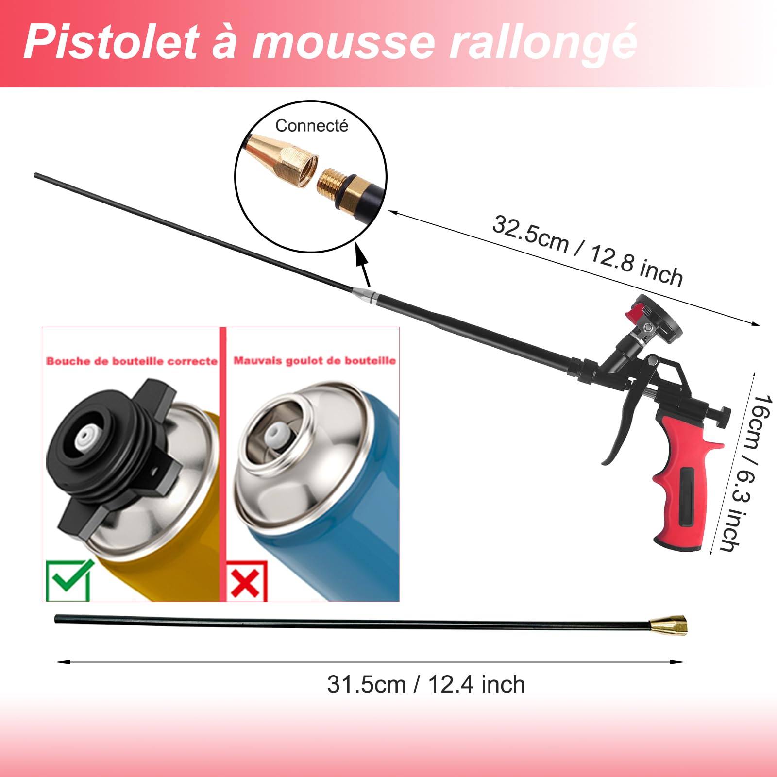 Pistolet à mousse extensible de 63,5 cm – Panier avec revêtement en téflon antiadhésif, pistolet isolant en mousse extensible pour calfeutrer, remplir, sceller