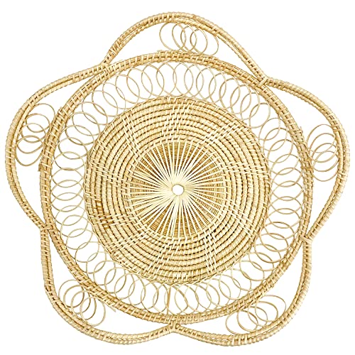 PANWA Handgefertigtes geteiltes Bambus-Obstschale Frühstück Brotkorb Kaffeekuchen gewebt Küche Serviertablett Indoor Outdoor Tisch Platten Traditionelles Dorf ~ 27,9 cm rund Naturton Korb Gewebe Cover