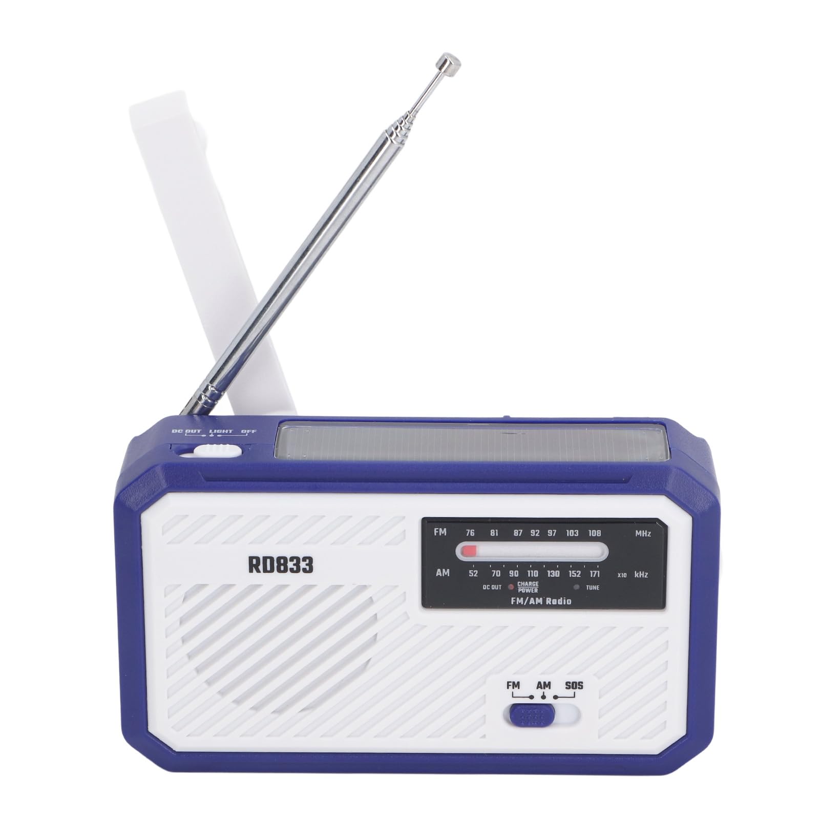 Radio Eléctrica de Manivela, Linterna LED Solar Multifuncional, Alarma SOS con Cargador de Teléfono Móvil de Emergencia para Uso Doméstico y Exterior. (Azul)