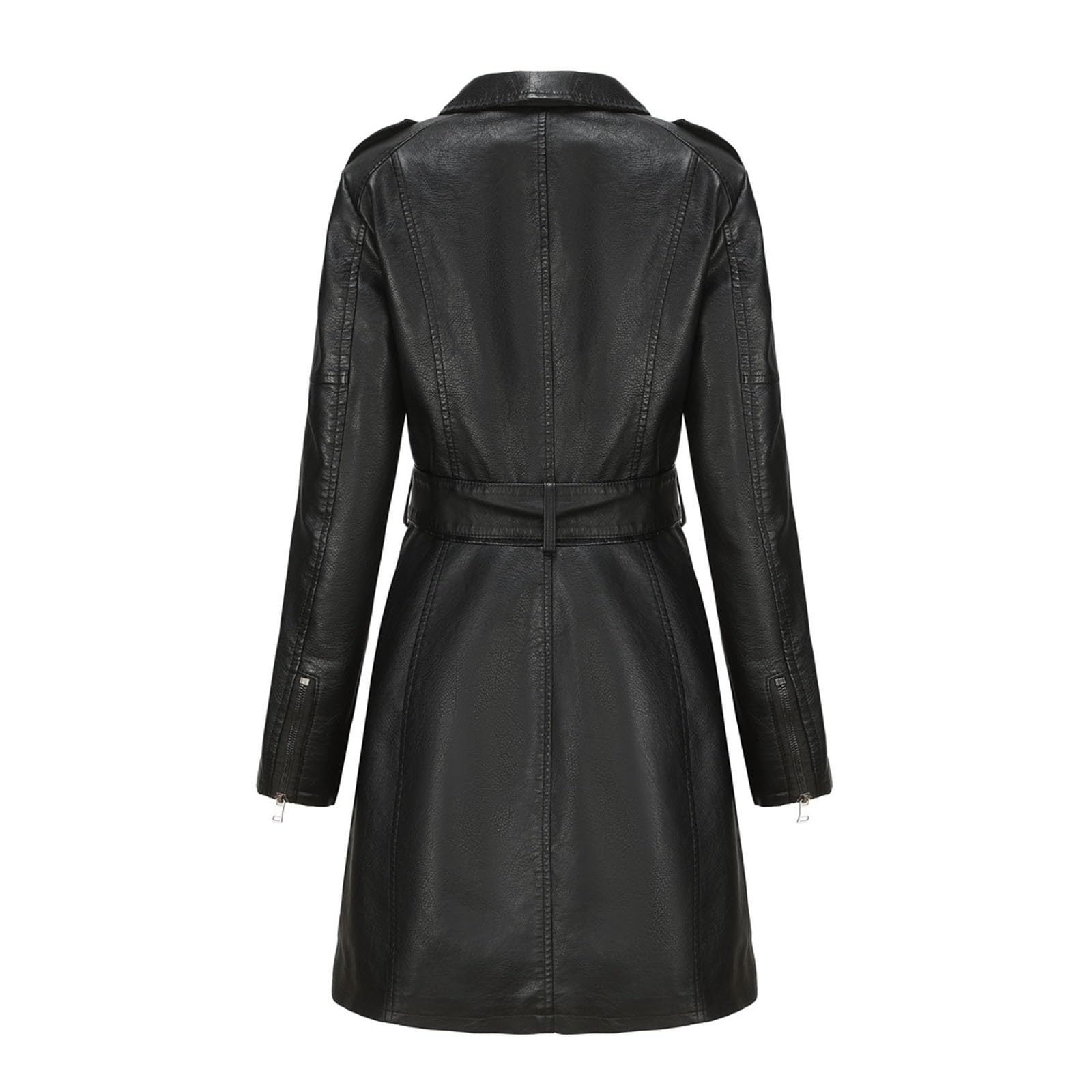 Lederjacke Damen Lang Elegant Trenchcoat Ledermantel Reverskragen Reißverschluss Einfarbige Kunstleder Übergangsjacke Langarm Pu Leder Jacke Windjacke Lederjacke Kunstlederjacke Mantel Windbreaker
