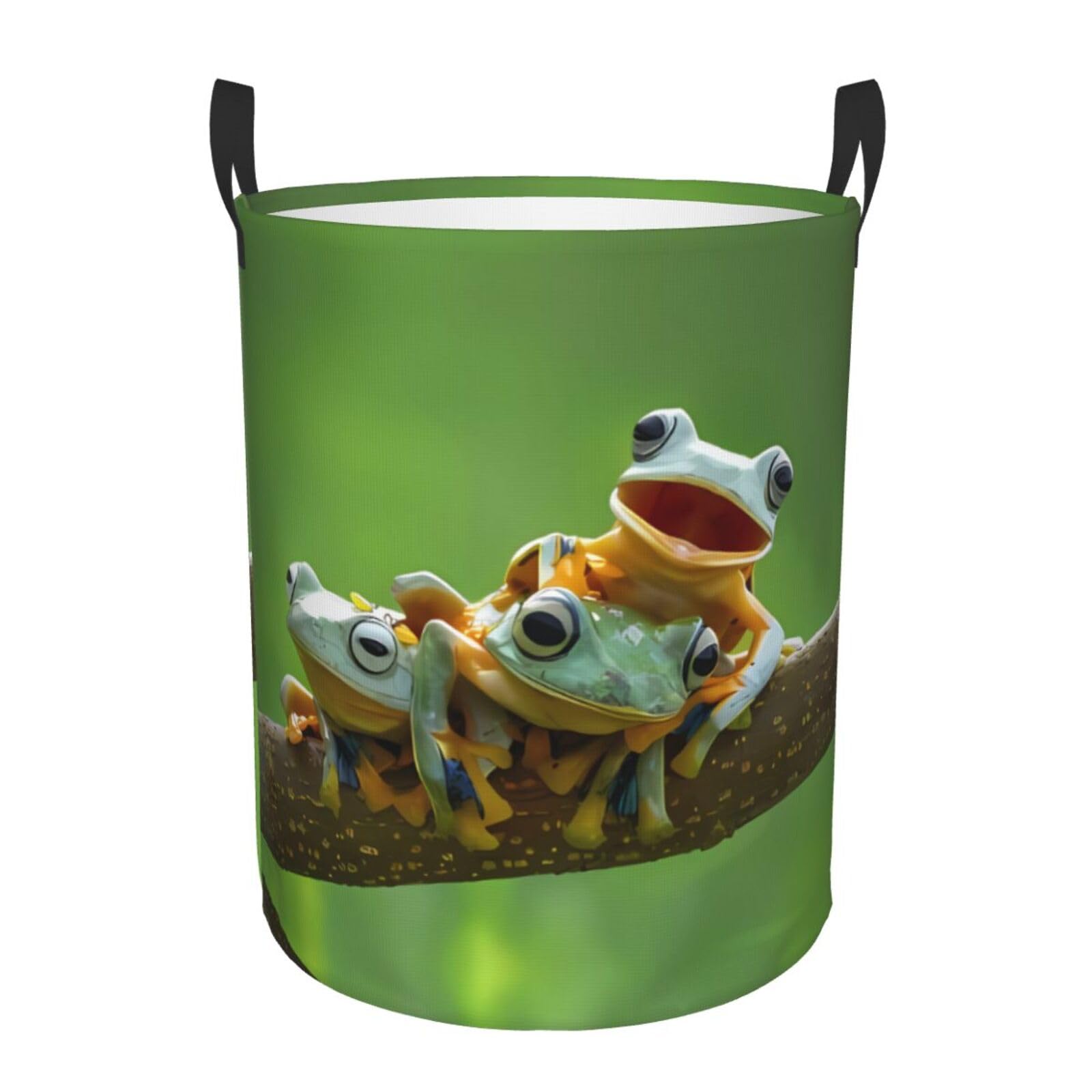 S Circular Hamper Cute Frogs Print Storage Basket for Home