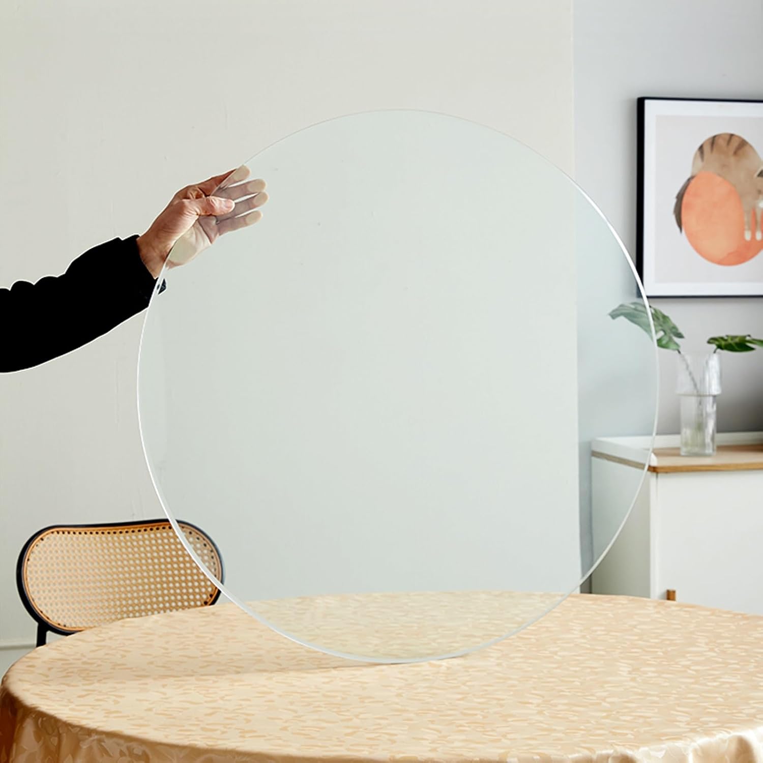 Tempered Glass Table top -Plate Glass Clear Round 39inch 4/1 Thick Tempered Bevel Safe and Burr-Free High Temperature Resistance Round Glass Top(42CM(16.5IN))