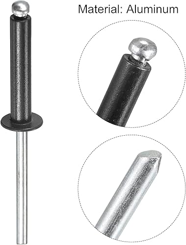 Miniatura 4 de uxcell Remaches ciegos de aluminio, 0.157 in x 0.787 in (532 x 2532 pulgadas), remache de extremo abierto, cabeza redonda plana para unir cuero con