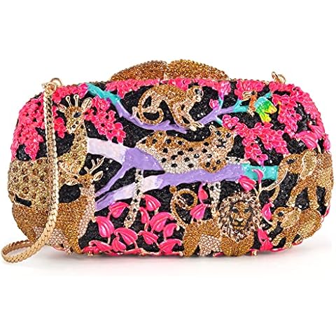 Rhinestone Crystal Evening Clutch Bag Animal Pattern Designer Purses for Women Red Medium Cover