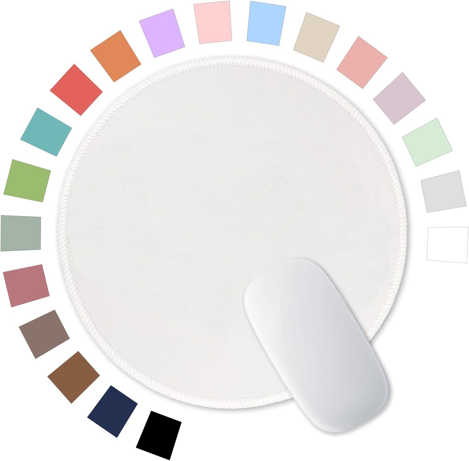 Hsurbtra Mouse Pad, Premium-Textured Small Round Mousepad 8.7 x 8.7 Inch White, Stitched Edge Anti-Slip Waterproof Rubber Pretty Cute Computer Mat for Office Home Gaming Laptop Men Women Kids