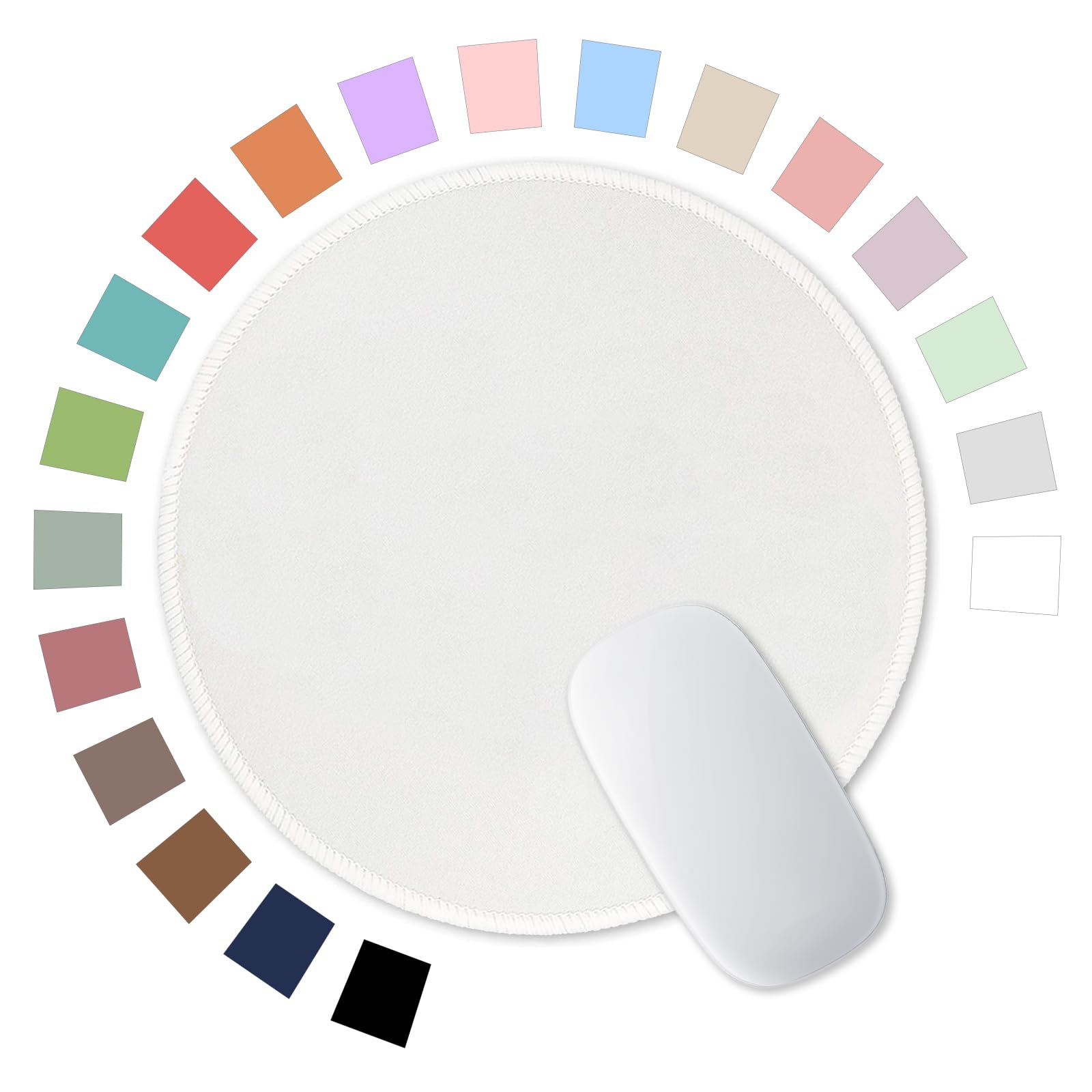 Hsurbtra White Mouse Pad, Premium Textured Small Round Mouse Pad, 8.66" x 8.66" Stitched Edge Non-Slip Waterproof Cute Mouse Pad for Office