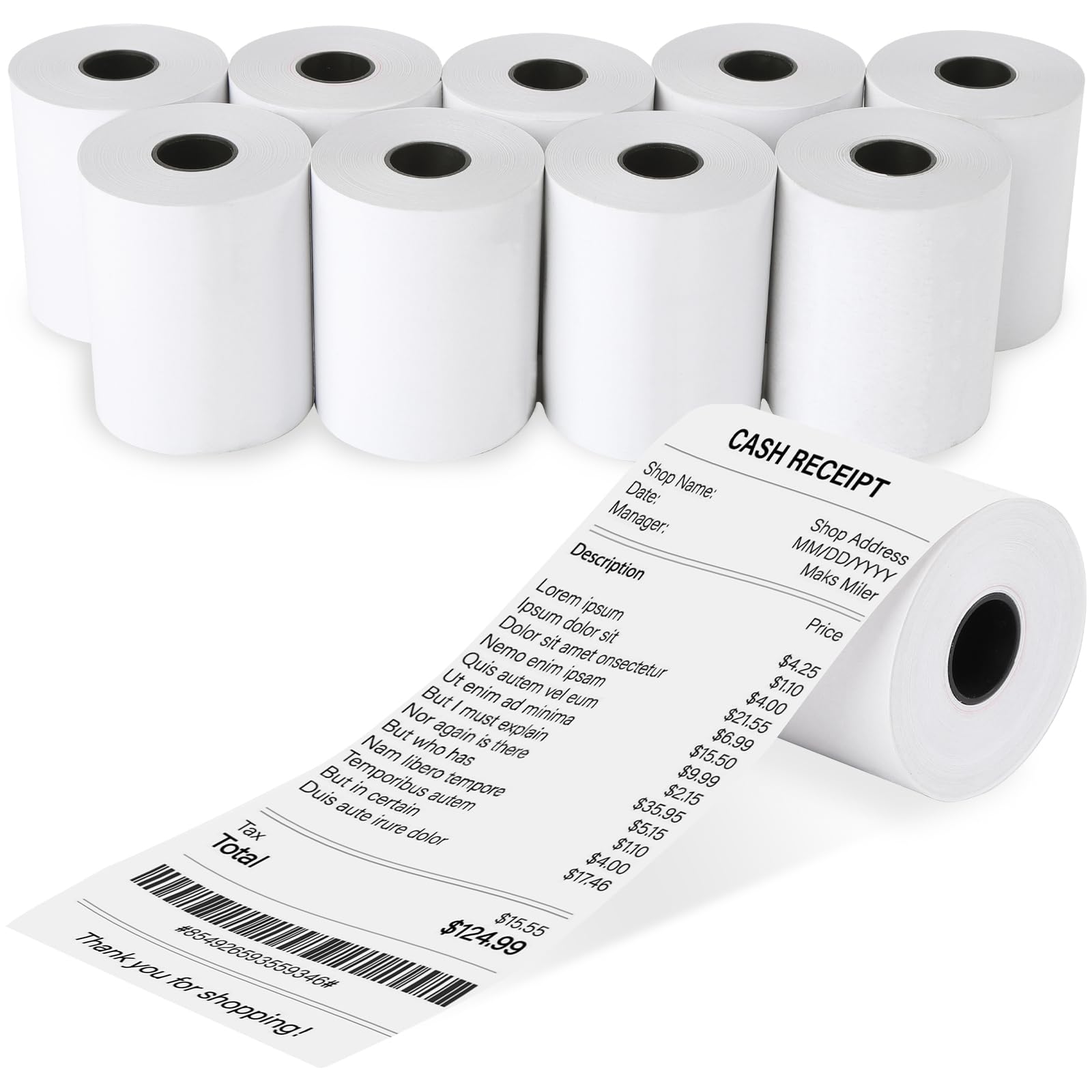 (10 Rolls) 2 1/4 x 85 Thermal Receipt Paper Rolls, POS Cash Register Paper Rolls, BPA Free 2.25x85ft Long Per Thermal Paper Receipt