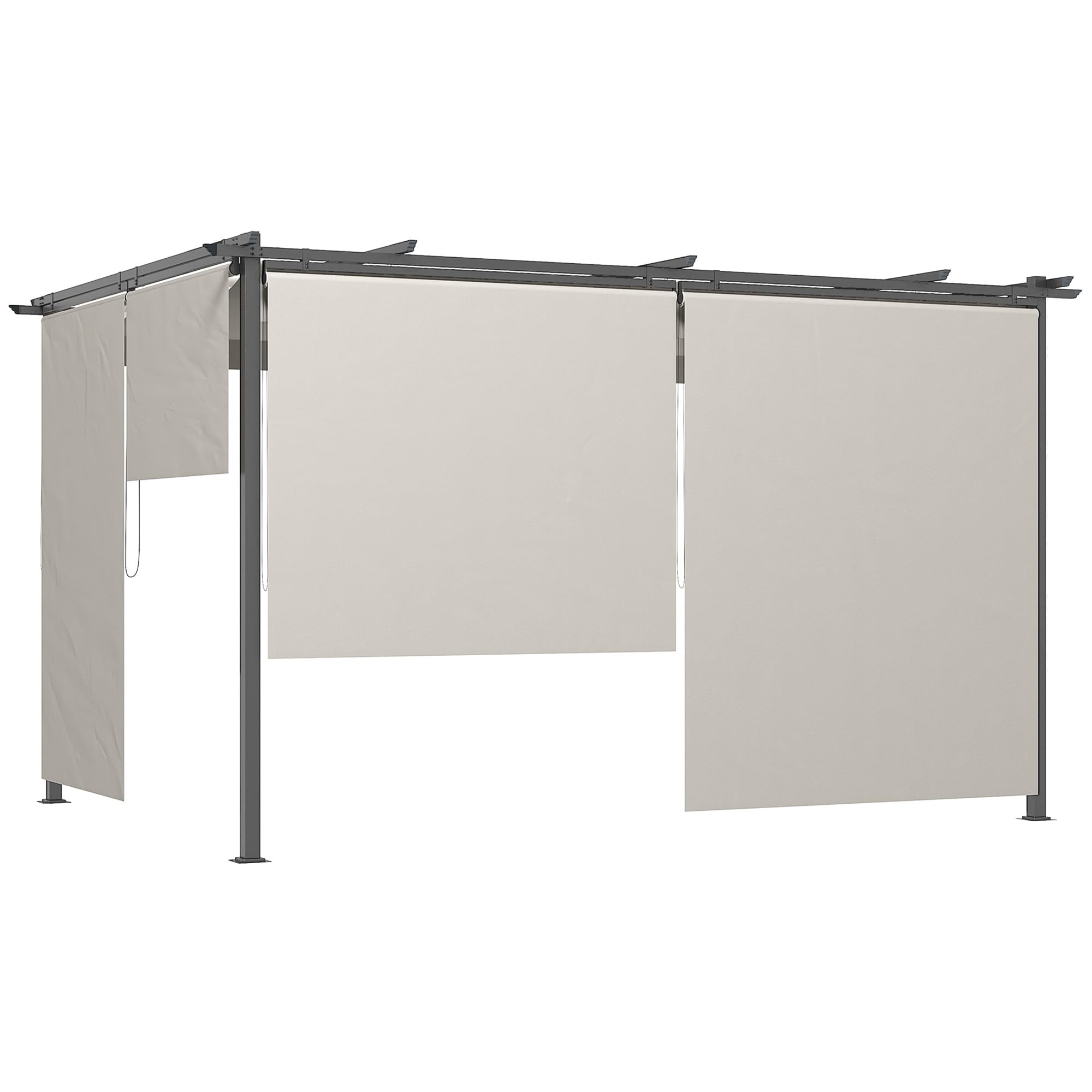 Outsunny Pérgola con Techo Retráctil 4x3 m Cenador para Exterior con 4 Laterales Enrollables de Poliéster y Estructura de Metal para Terraza Patio Crema