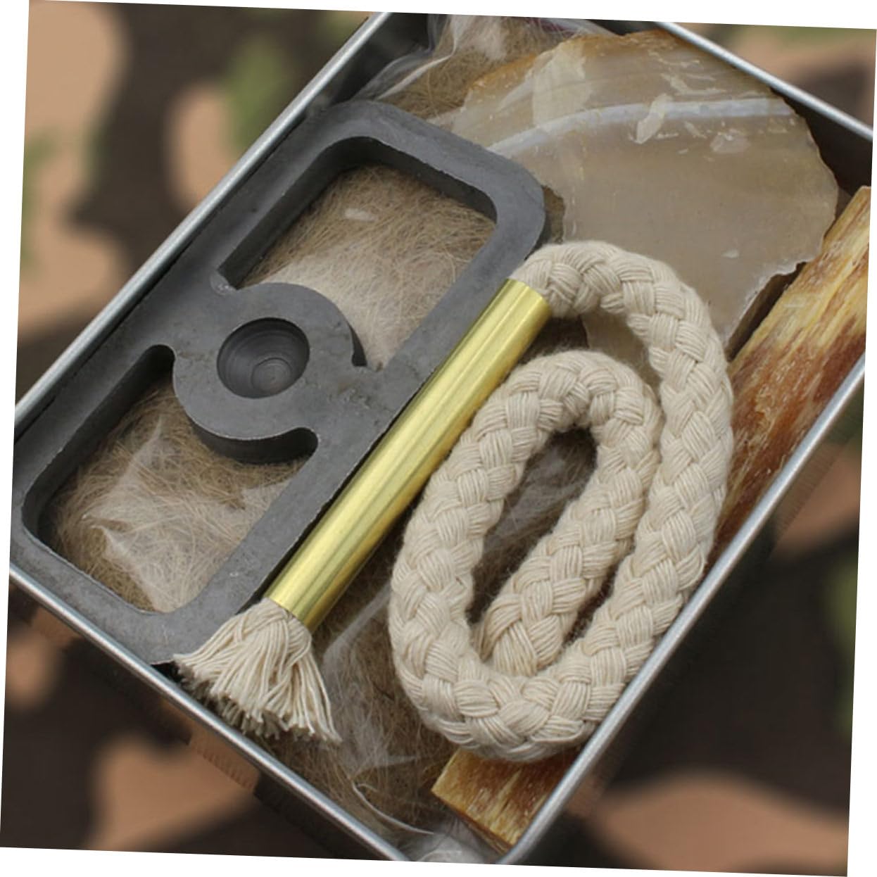 POPETPOP Kit de Cuerda de Algodón y Pedernal para Fuego al Aire Libre, Herramienta de Supervivencia para Camping Combustión Instantánea, Adecuado para Cocinar y Parrilladas