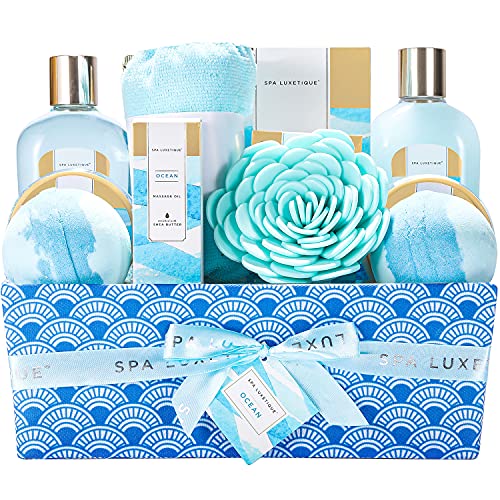 Spa Gift Basket for Women, Spa Luxetique Bath Gift Set - 12 Pcs Ocean Scented Home Bath Kit, Includes Bath Bombs, Body Scrub, Bubble Bath, Body Lotion & More, Spa Set for Women Gift