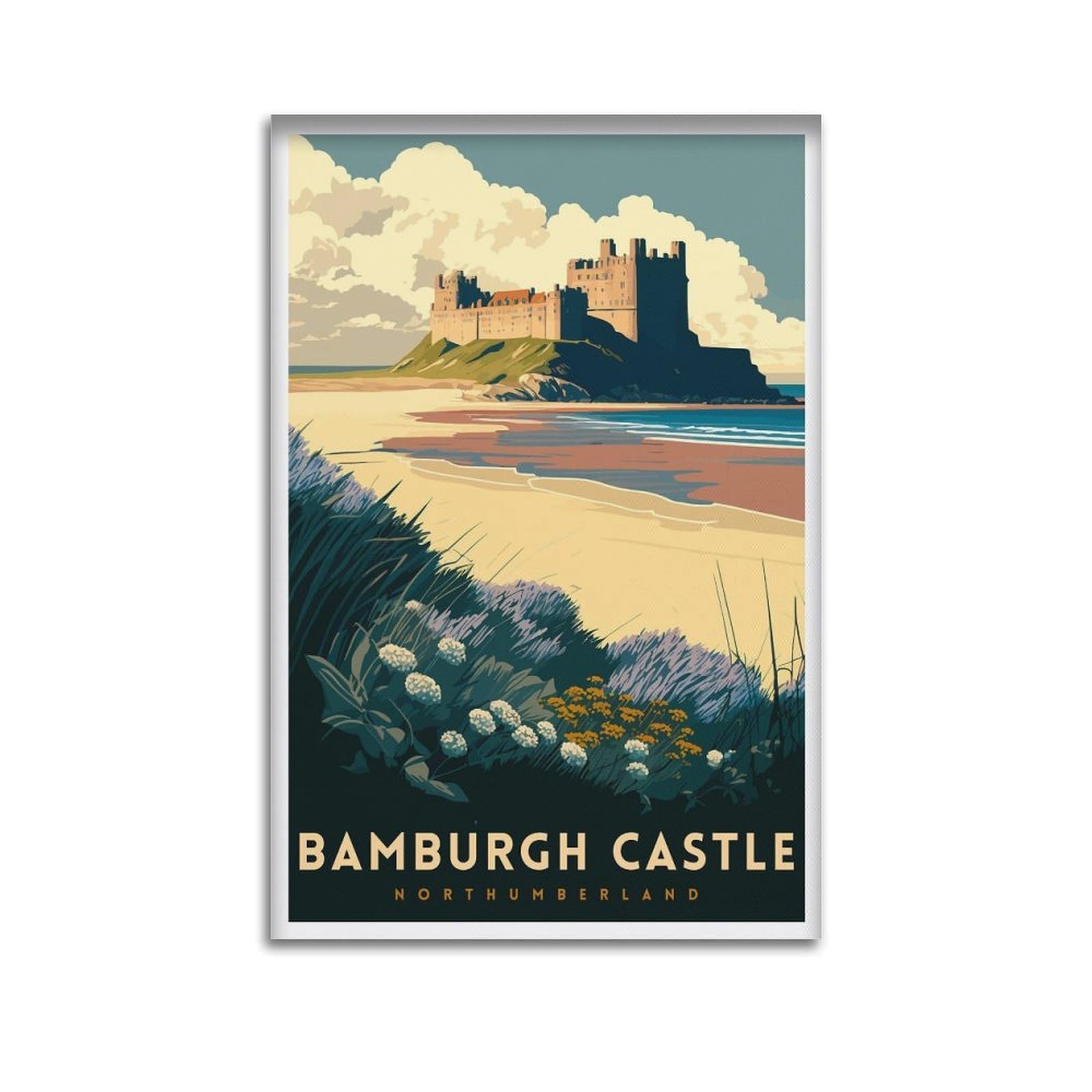xiaoxiaoshen Bamburgh Castle Northumberland Travel Illustratio Canvas Poster Wall Art Prints Room Aesthetic Murals Bedroom And Living Decorations 08x12inch(20x30cm)