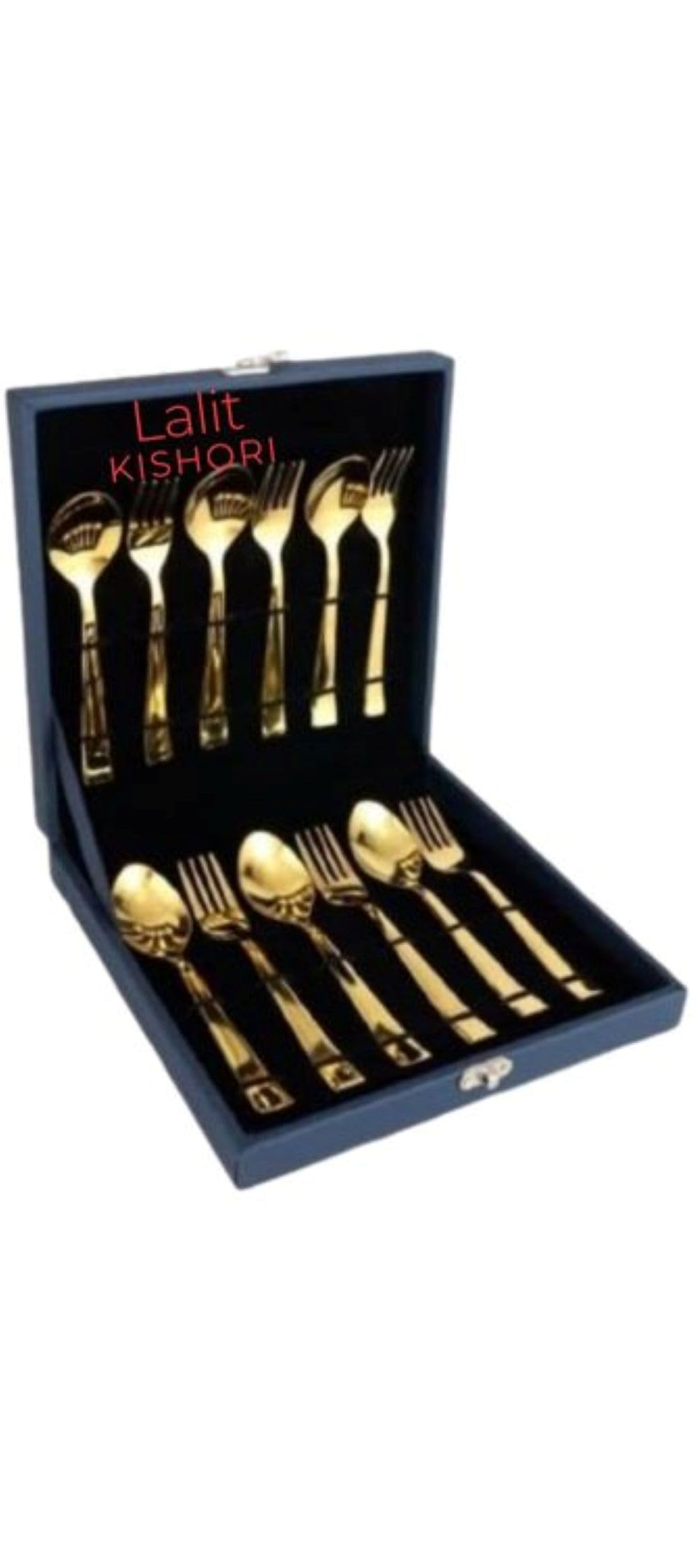 Cubertería de acero inoxidable, 12 piezas, juego de 6 cucharas y 6 tenedores para comedor, hogar, restaurante (dorado, 12 piezas)