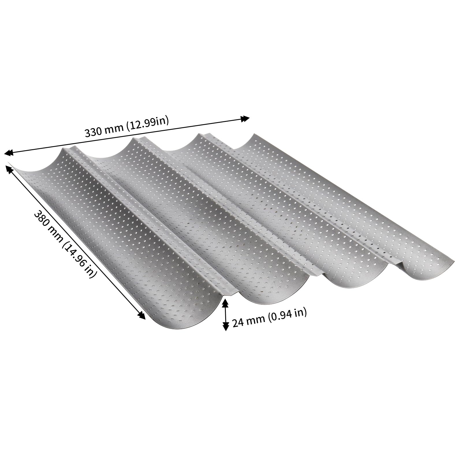 2 piezas de chapa para baguette (para 4 baguettes) molde baguette bandeja para baguettes, pan francés e italiano, 38 x 33 x 2,4 cm, plata