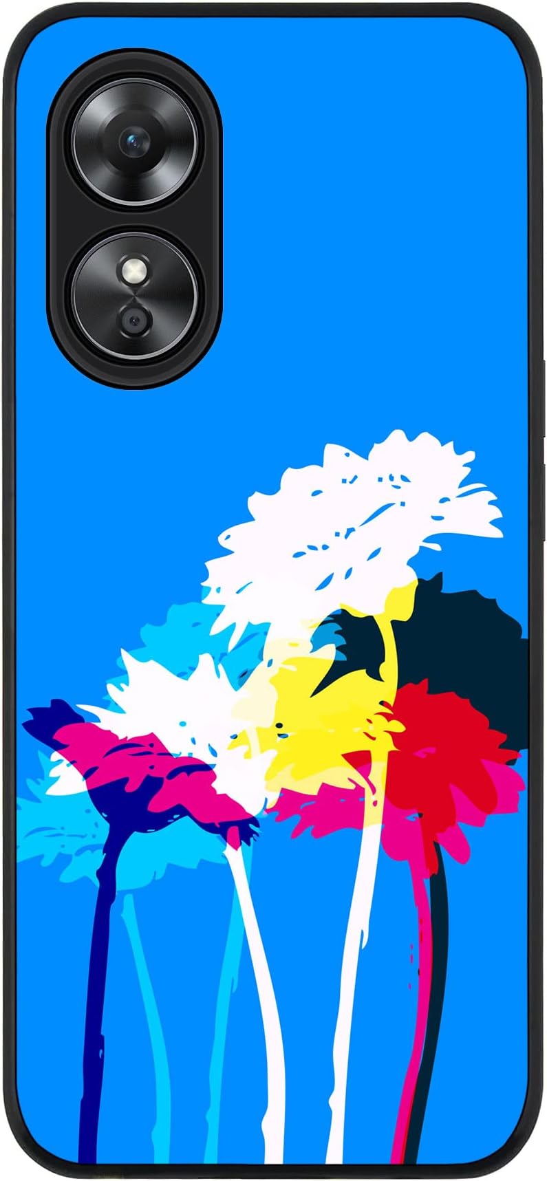 Stylizedd Rugged Black edge case for Oppo A97, Slim fit Soft Case Flexible Rubber Edges Anti Drop TPU Gel Thin Cover - Bleeding Flowers (Blue)