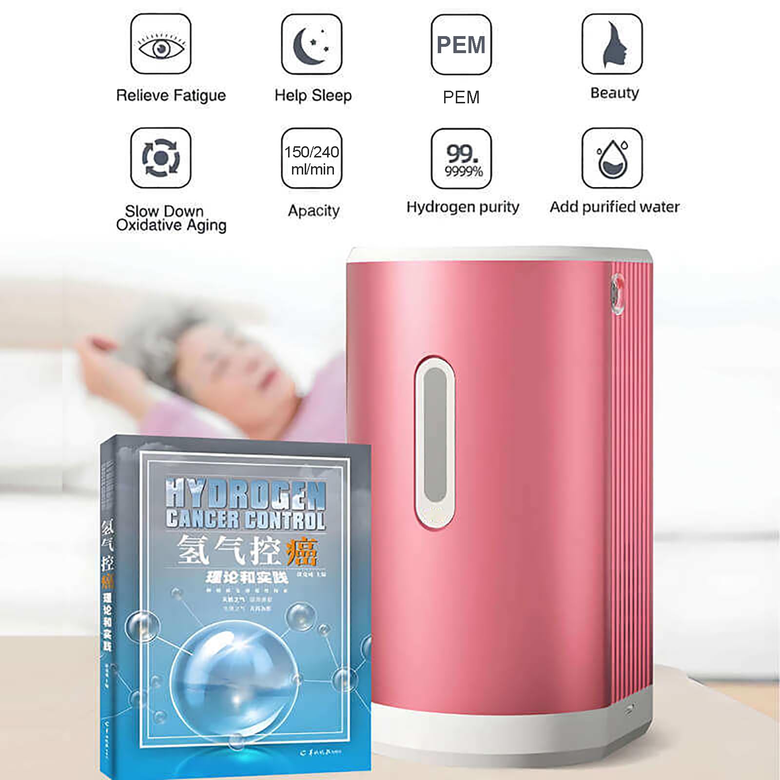 Urządzenie do inhalacji wodorem, inhalator H2 z podwójnym wyjściem i separacją H-O, wysoka czystość 99,99%, terapia wodorem donosowym, jonizator w technologii PEM, generator gazu brunatnego
